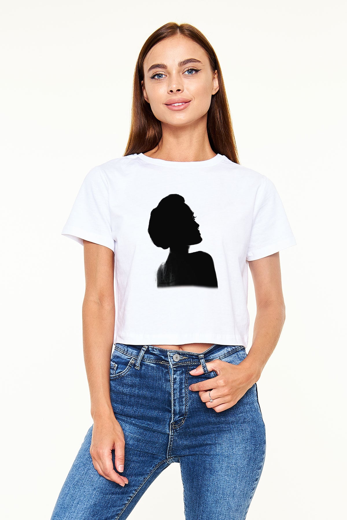 Angelina Jolie Beyaz Croptop Tişört