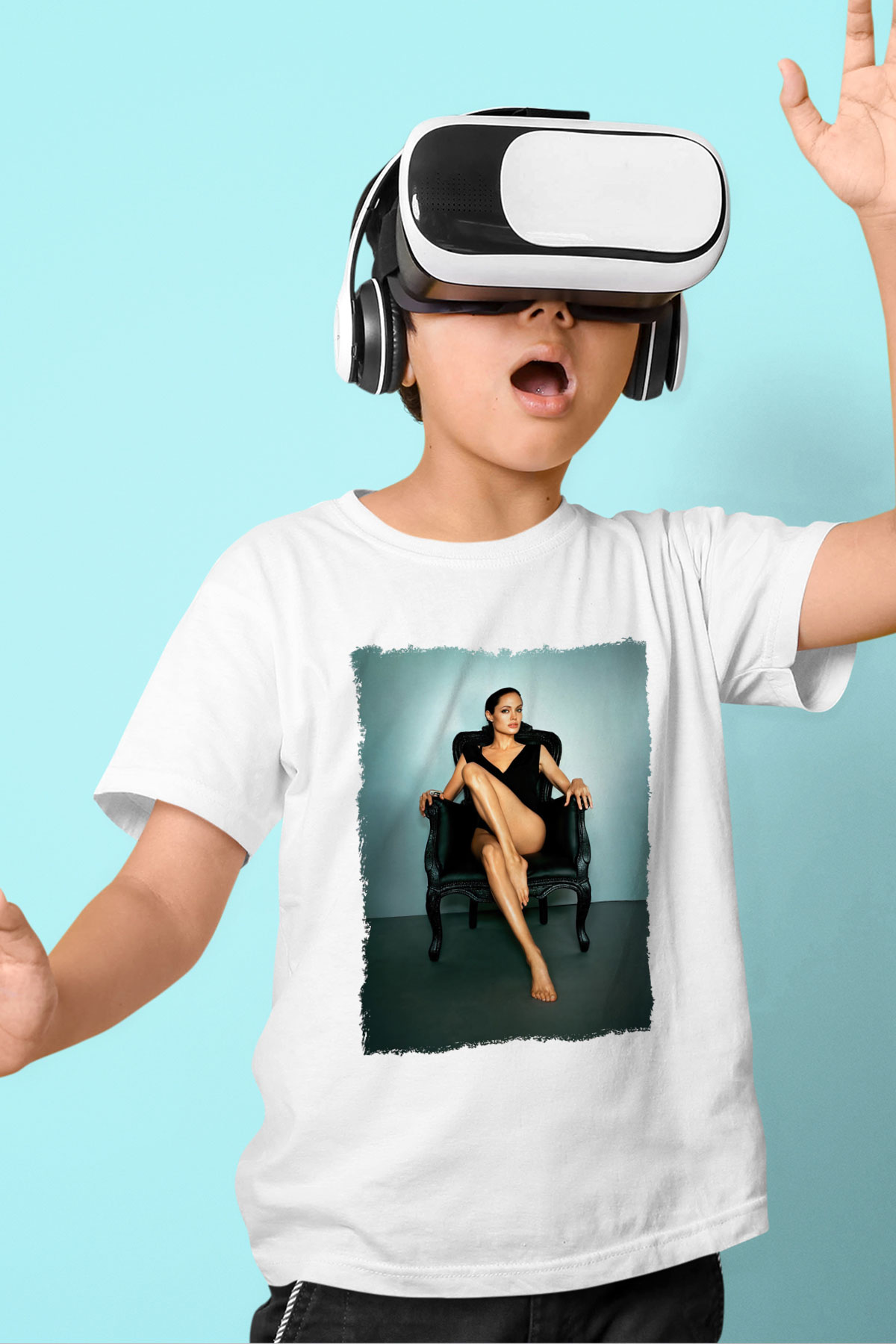 Angelina Jolie Beyaz Unisex Çocuk Tişört
