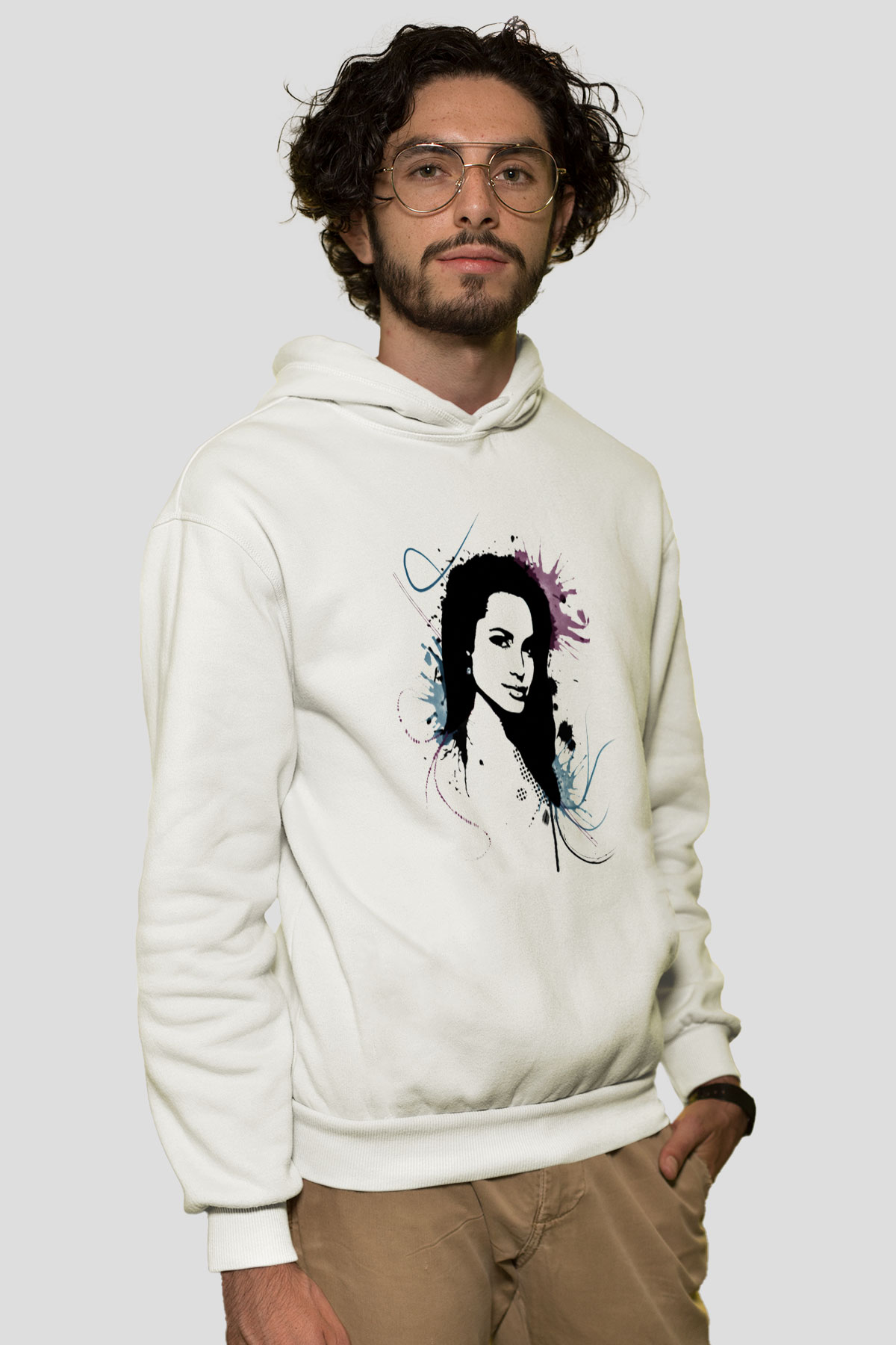 Angelina Jolie Beyaz Unisex Kapşonlu Sweatshirt
