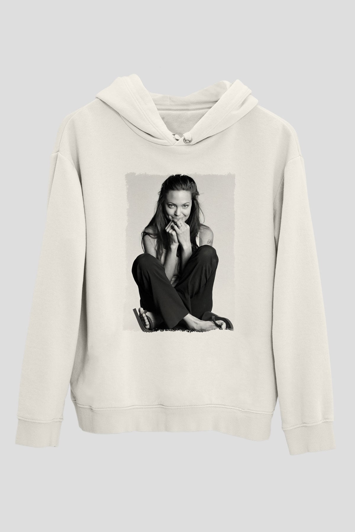 Angelina Jolie Beyaz Unisex Kapüşonlu Sweatshirt