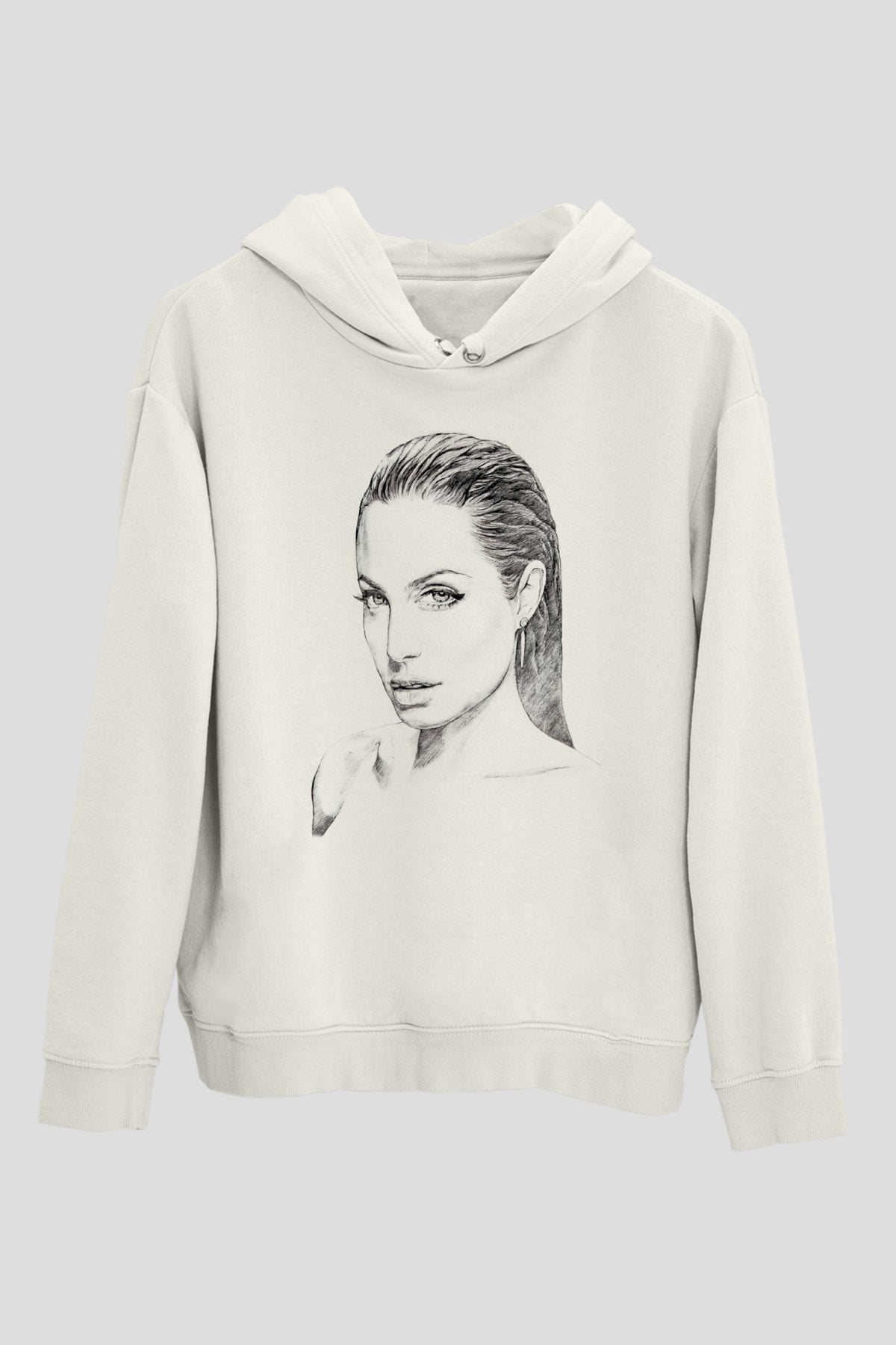 Angelina Jolie Beyaz Unisex Kapüşonlu Sweatshirt
