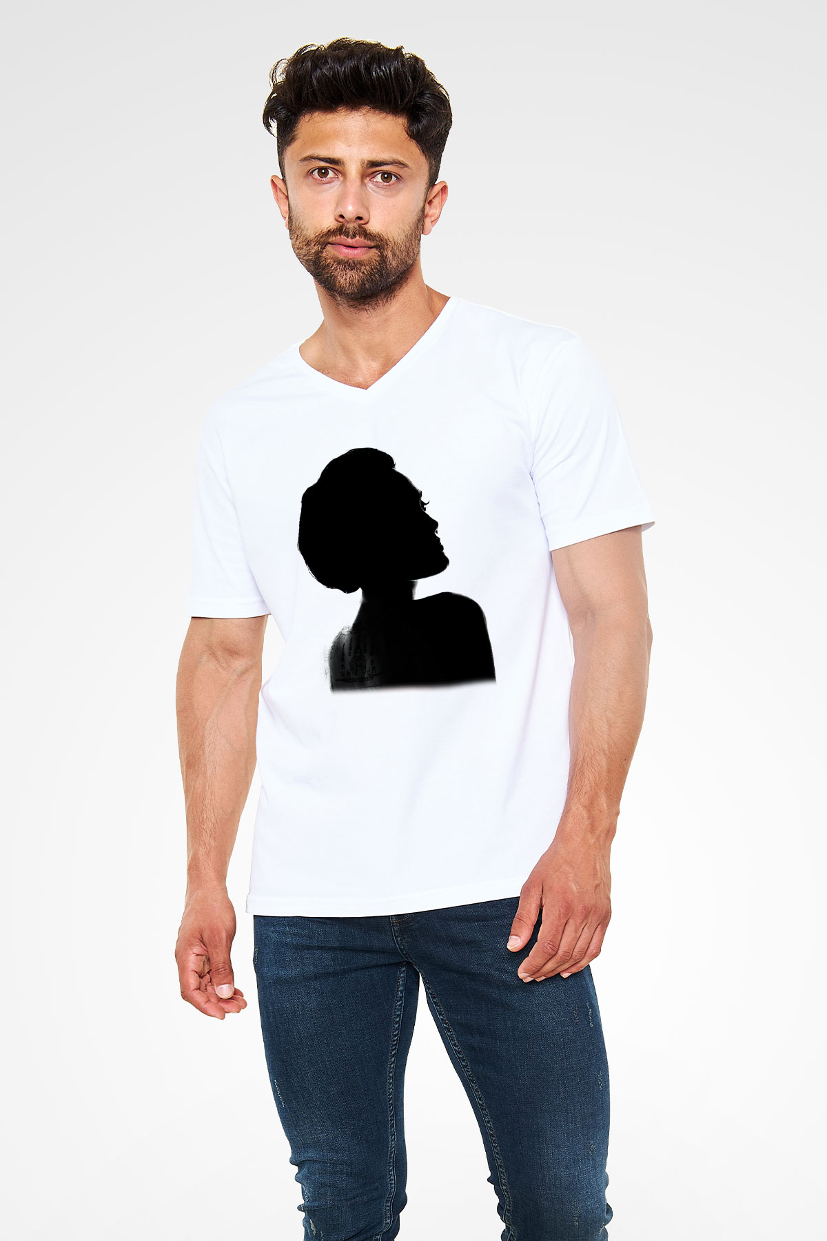 Angelina Jolie Beyaz Unisex V Yaka Tişört T-Shirt