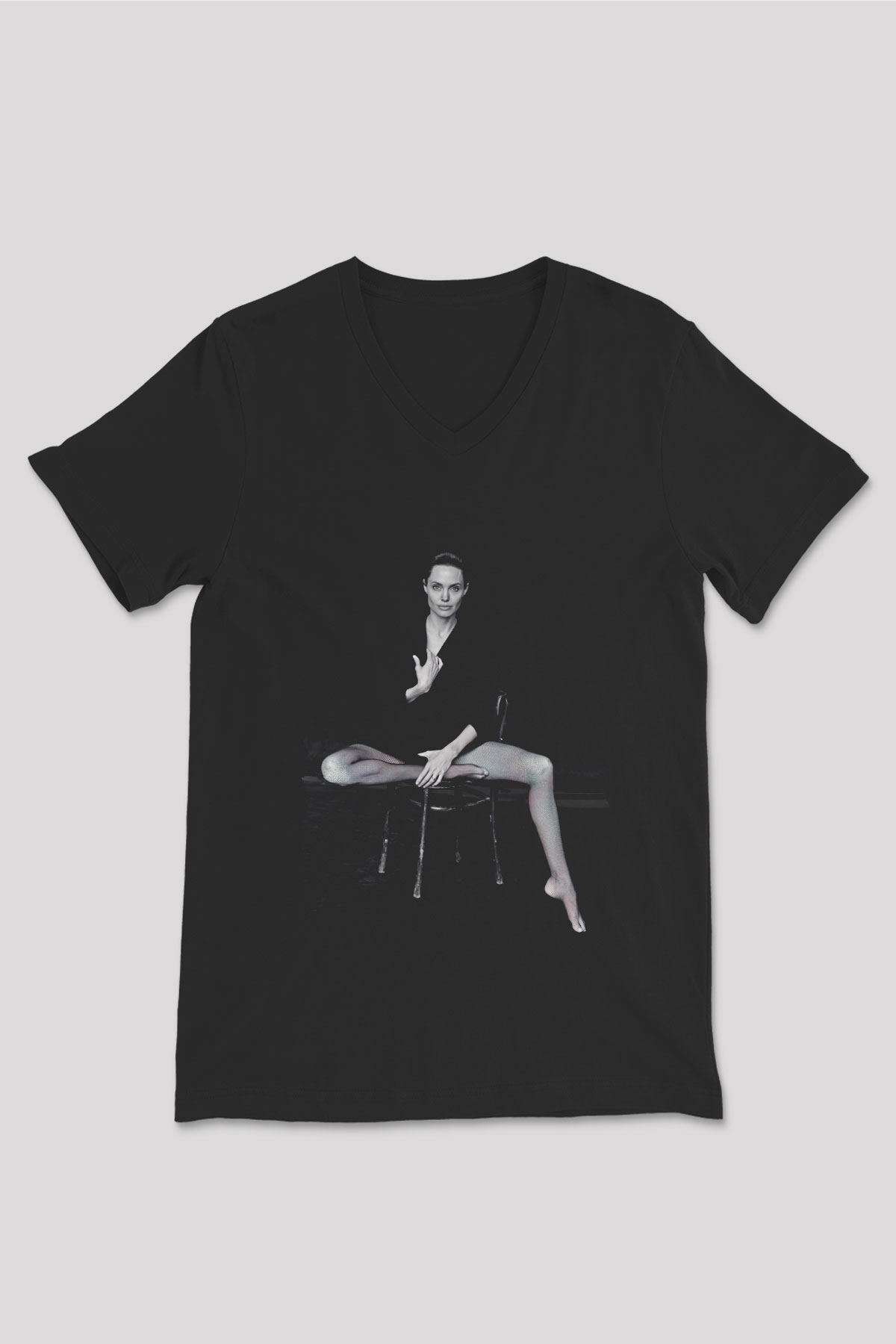 Angelina Jolie Siyah Unisex V Yaka Tişört
