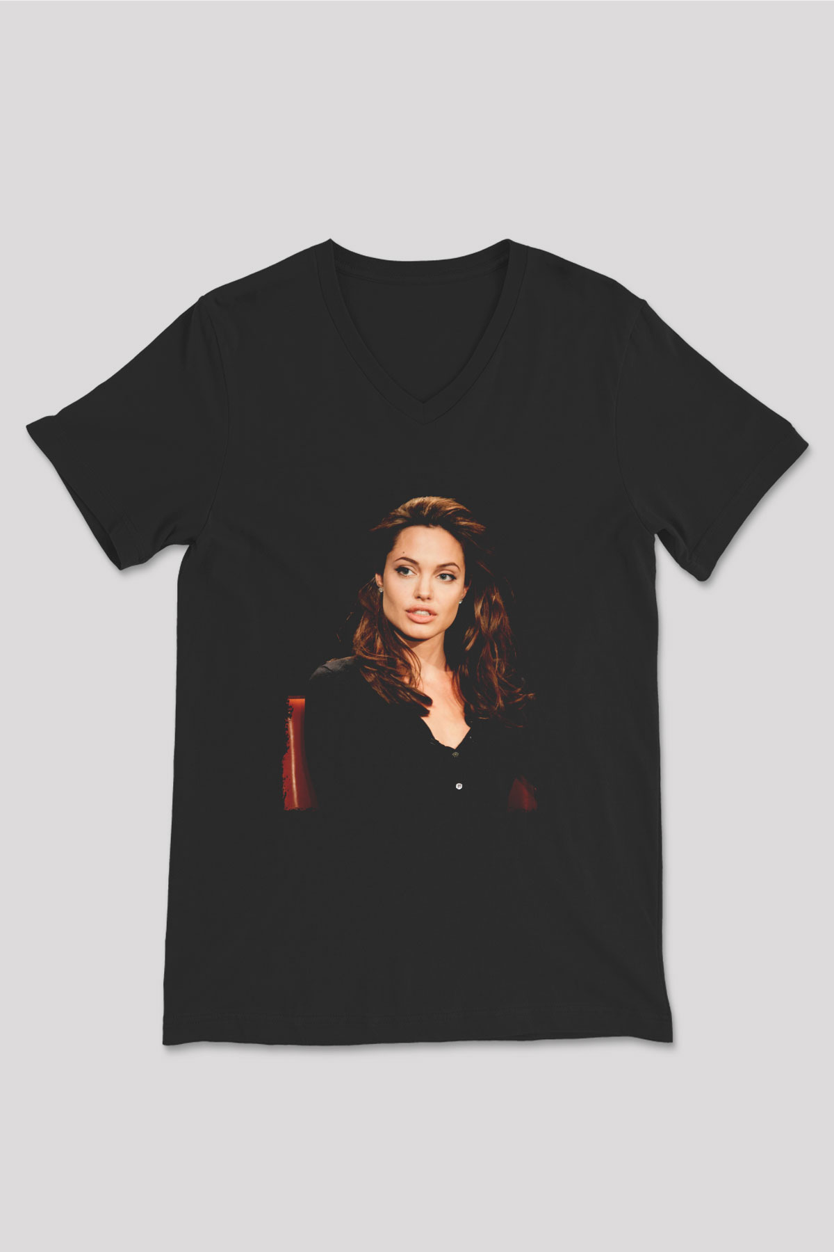 Angelina Jolie Siyah Unisex V Yaka Tişört