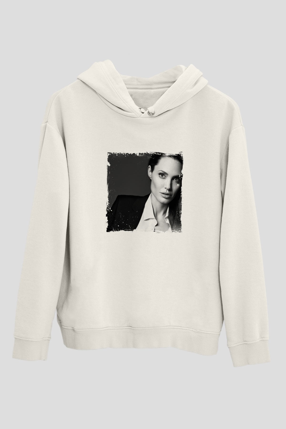 Angelina Jolie Unisex Baskılı Beyaz Kapüşonlu Sweatshirt