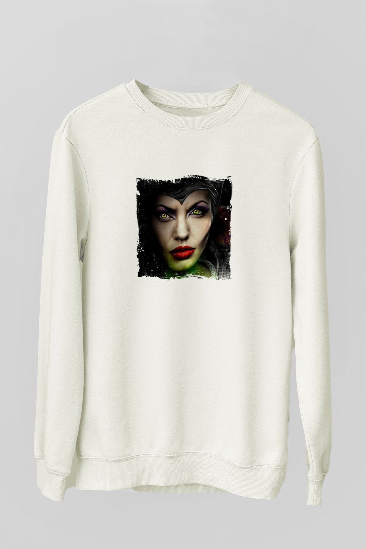 Angelina Jolie Unisex Baskılı Beyaz Sweatshirt