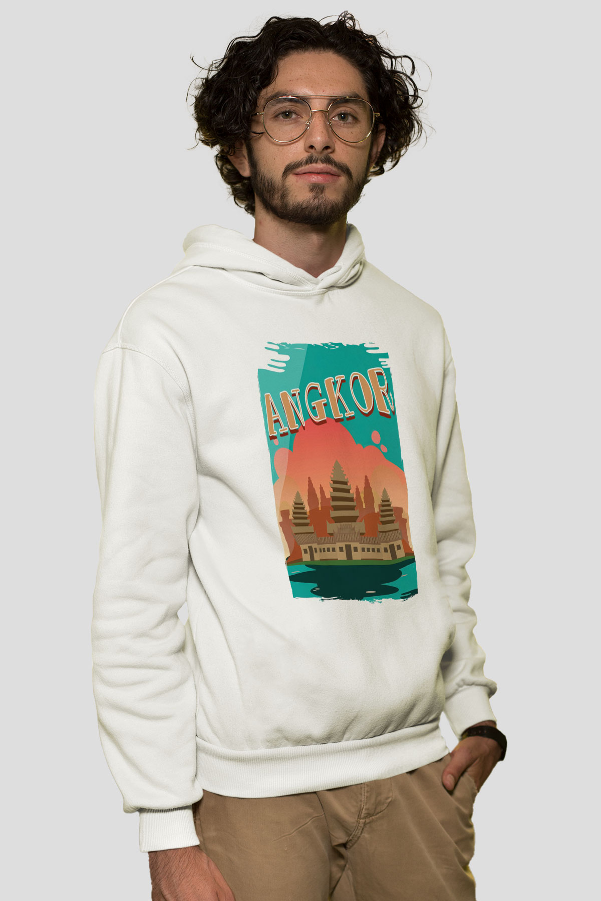 Angkor Vat Beyaz Unisex Hoodie