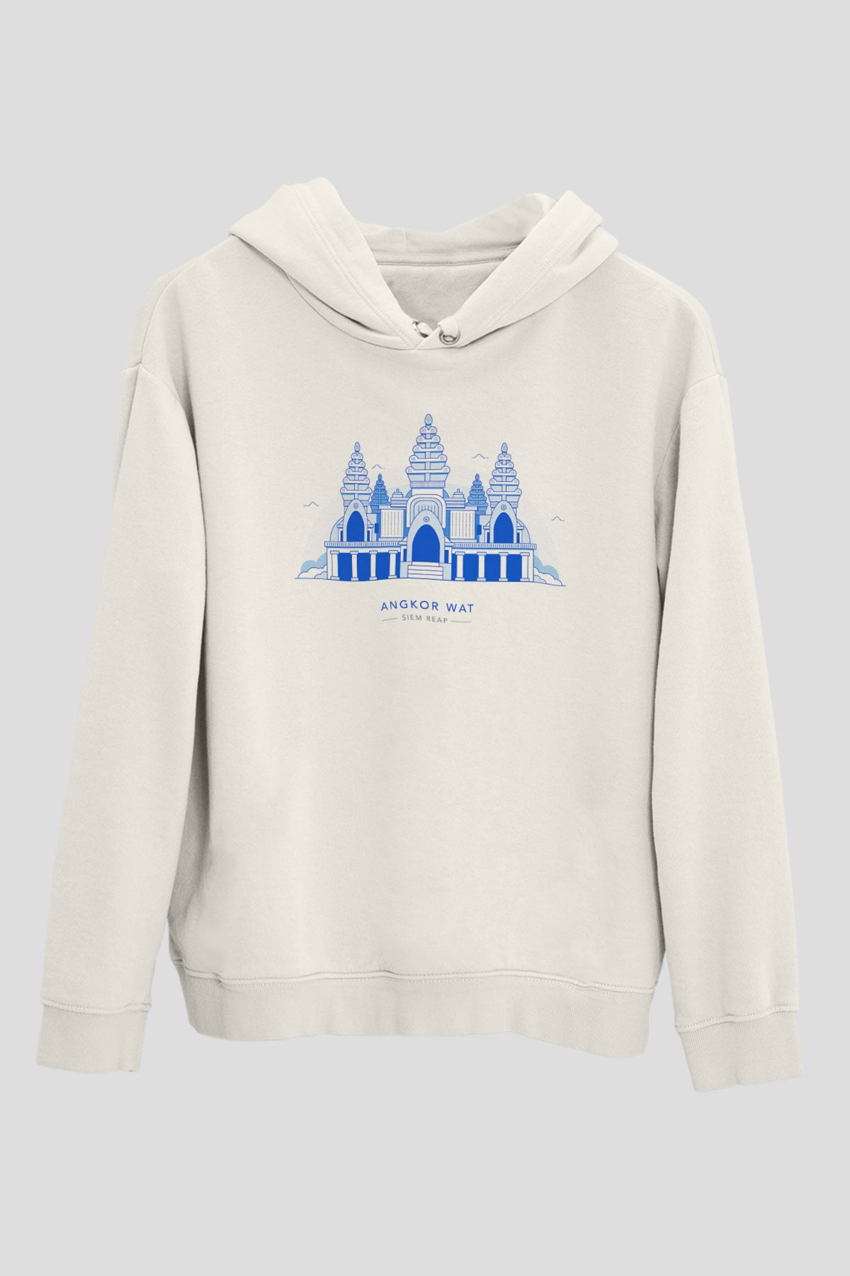 Angkor Vat Beyaz Unisex Kapşonlu Sweatshirt