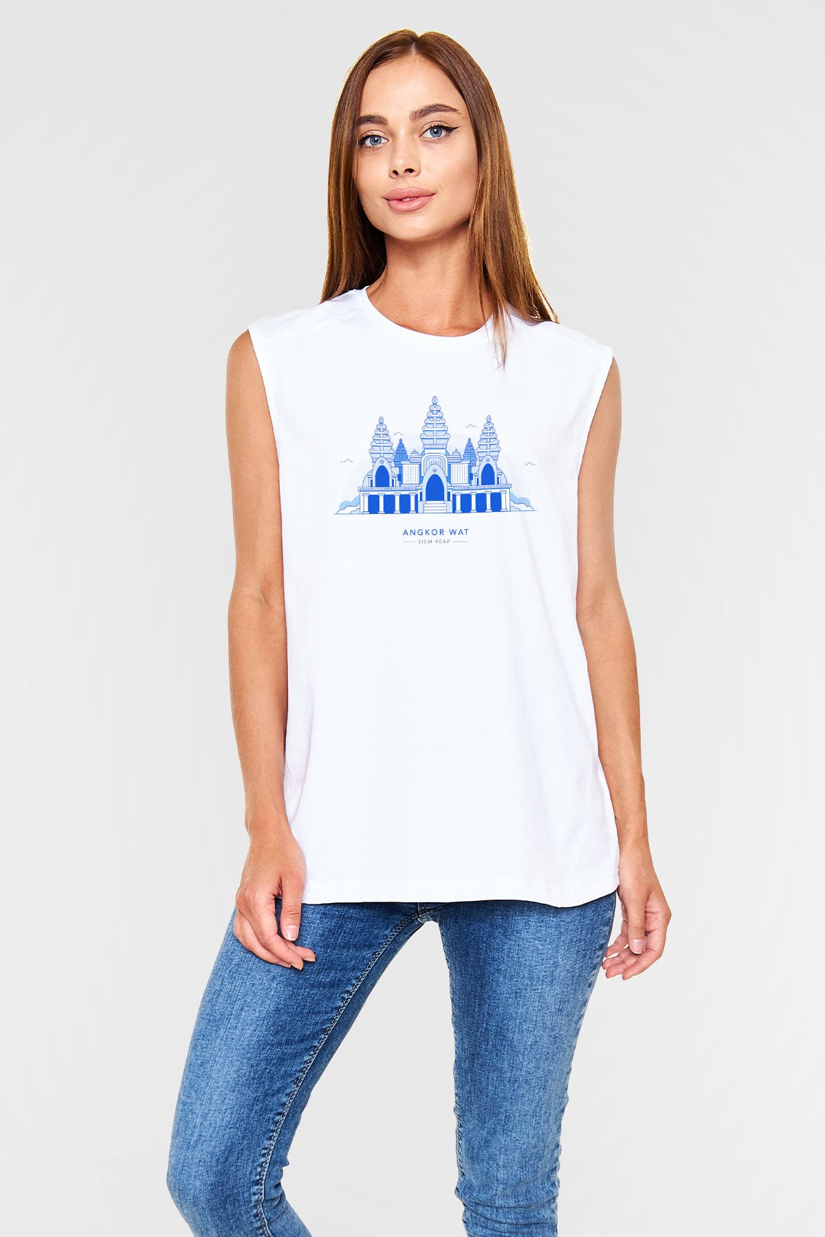 Angkor Vat Beyaz Unisex Kolsuz Tişört