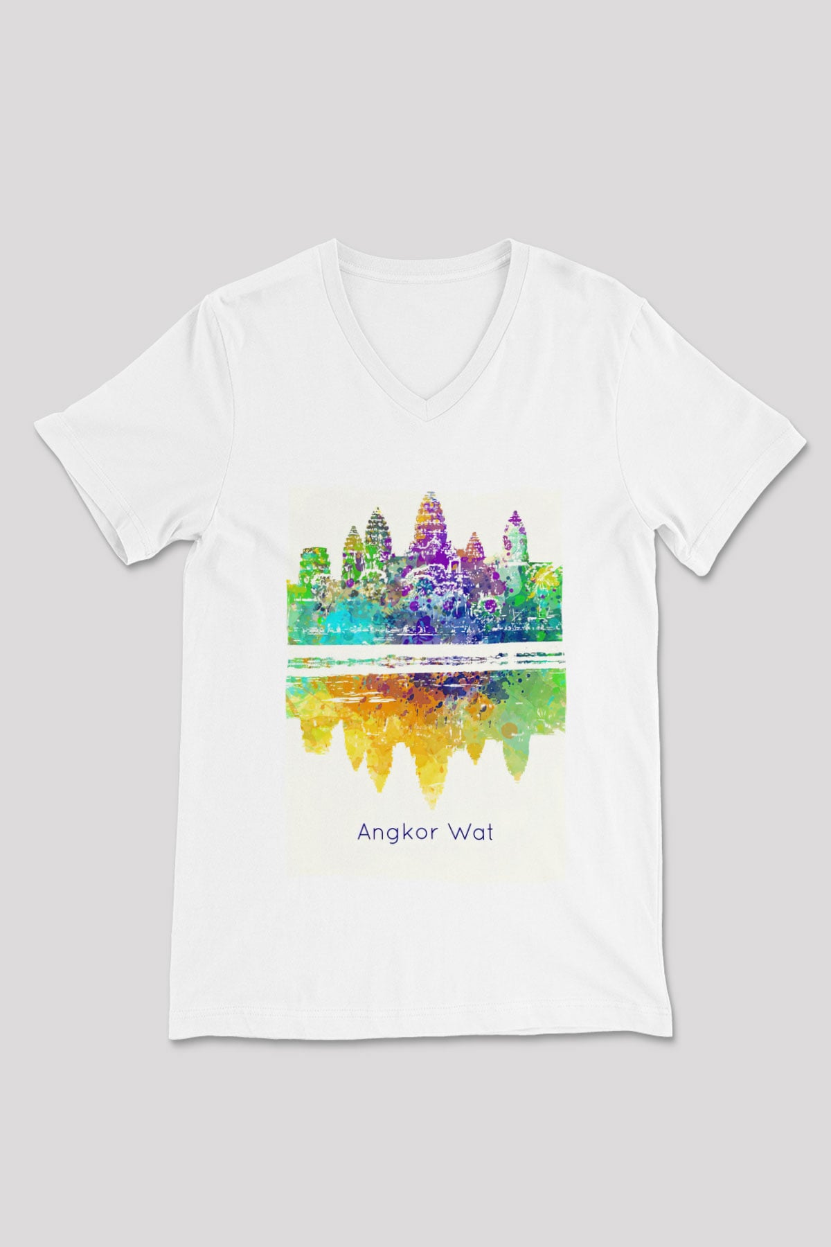 Angkor Vat Beyaz Unisex V Yaka Tişört