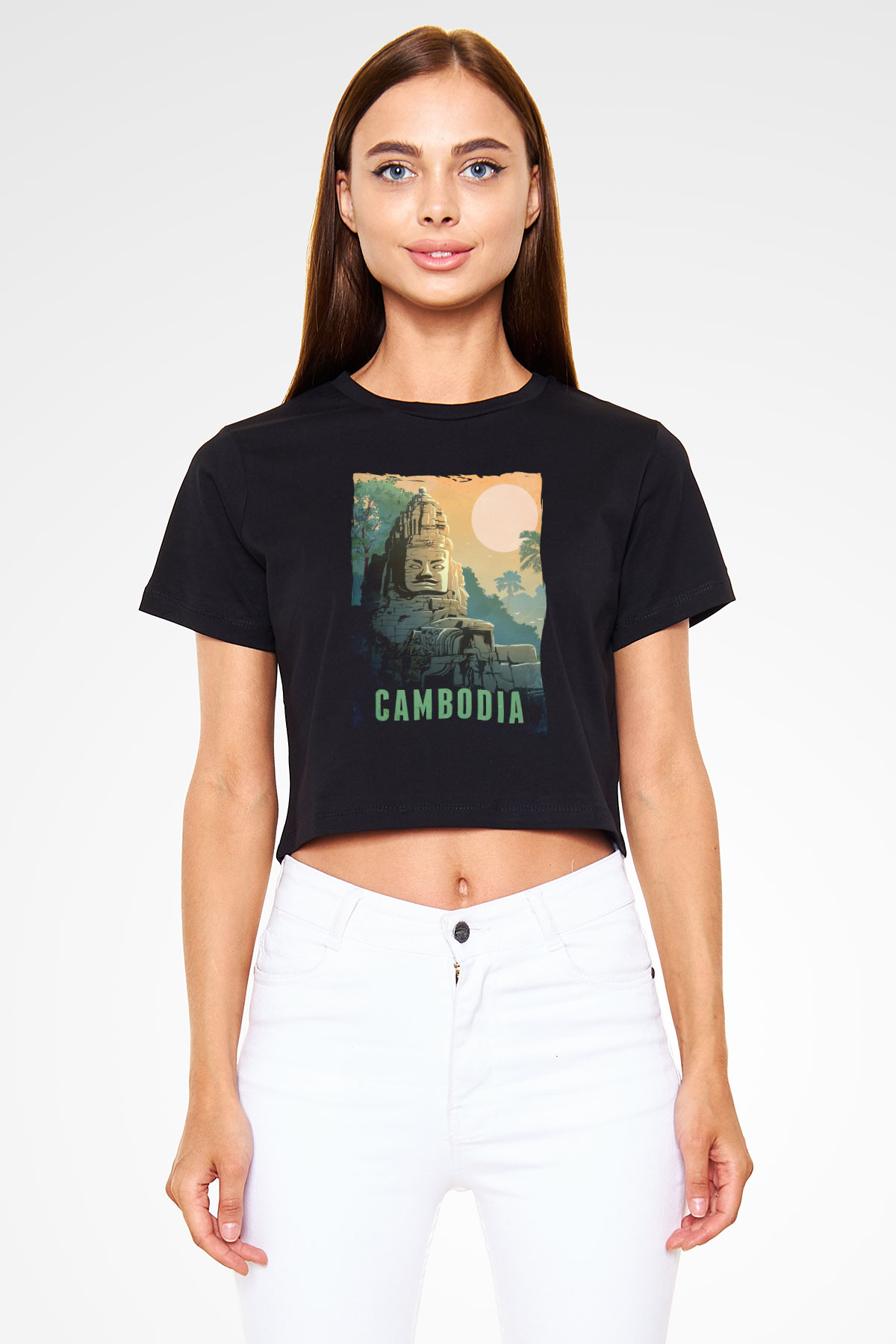 Angkor Vat Siyah  Crop Top Tişört