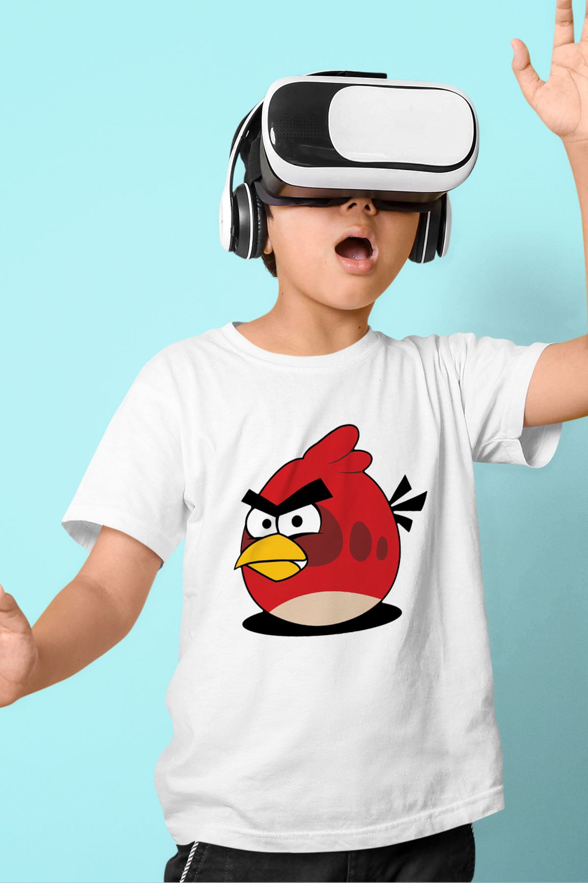 Angry Birds Baskılı Beyaz Unisex Çocuk Tişört
