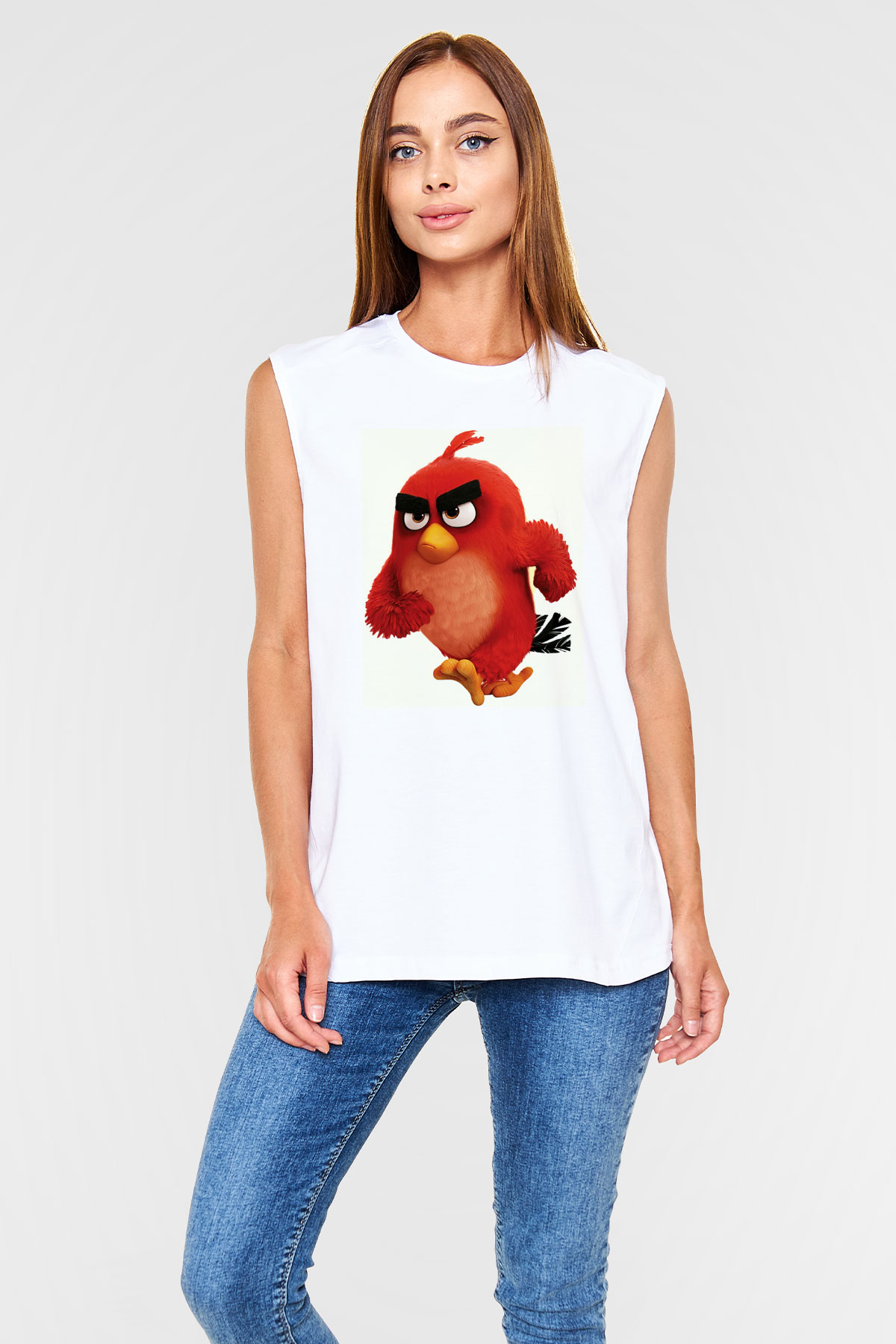 Angry Birds Beyaz Unisex Kolsuz Tişört