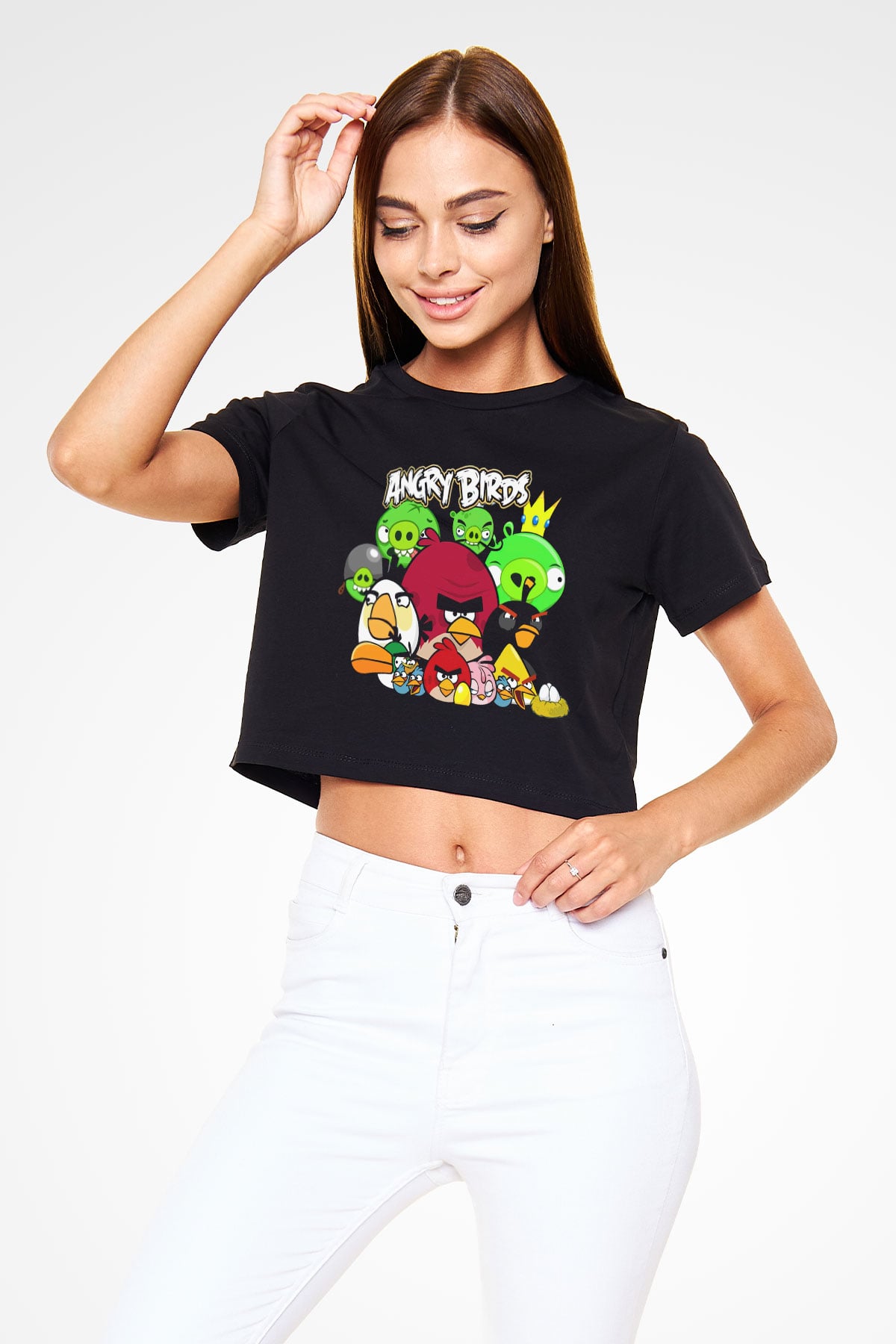 Angry Birds Siyah Crop Top Tişört