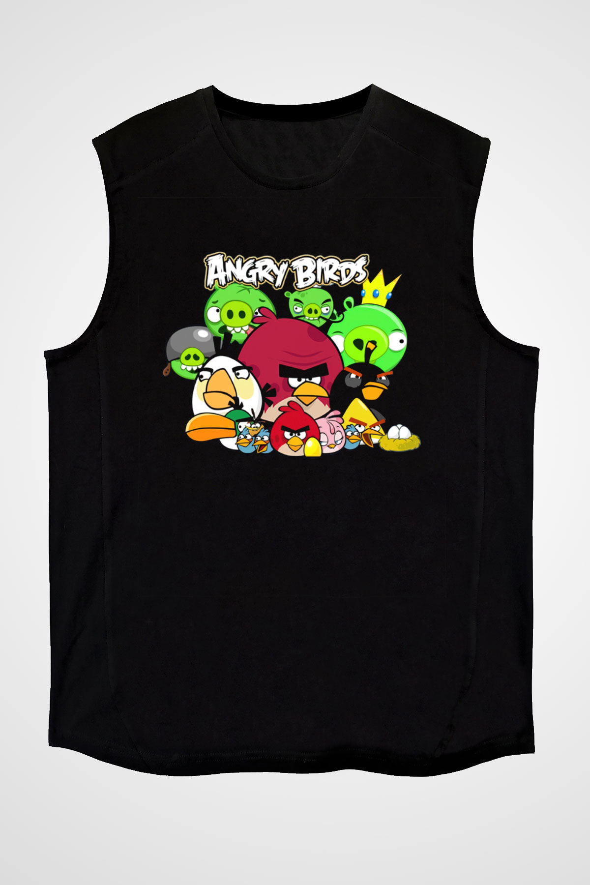Angry Birds Siyah Unisex Kolsuz Tişört