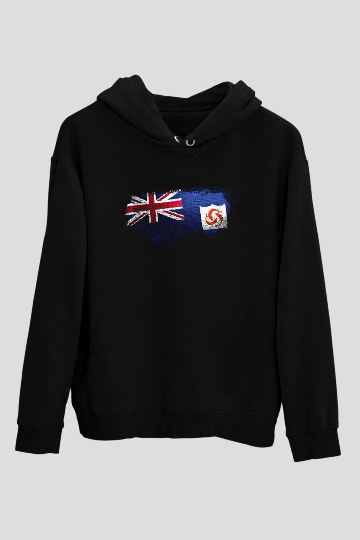 Anguilla Bayrağı Baskılı Unisex Siyah Hoodie