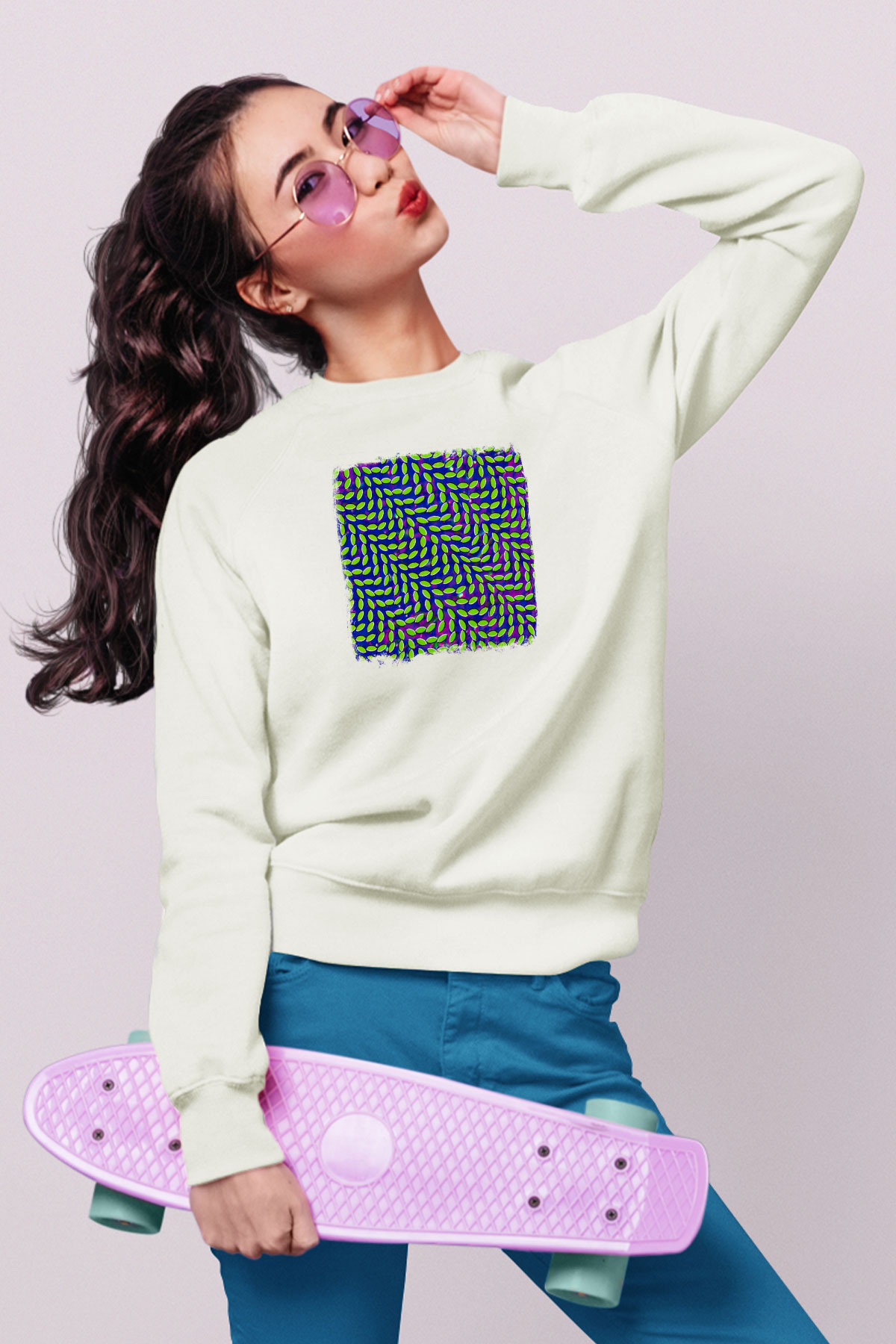 Animal Collective Baskılı Unisex Beyaz Sweatshirt