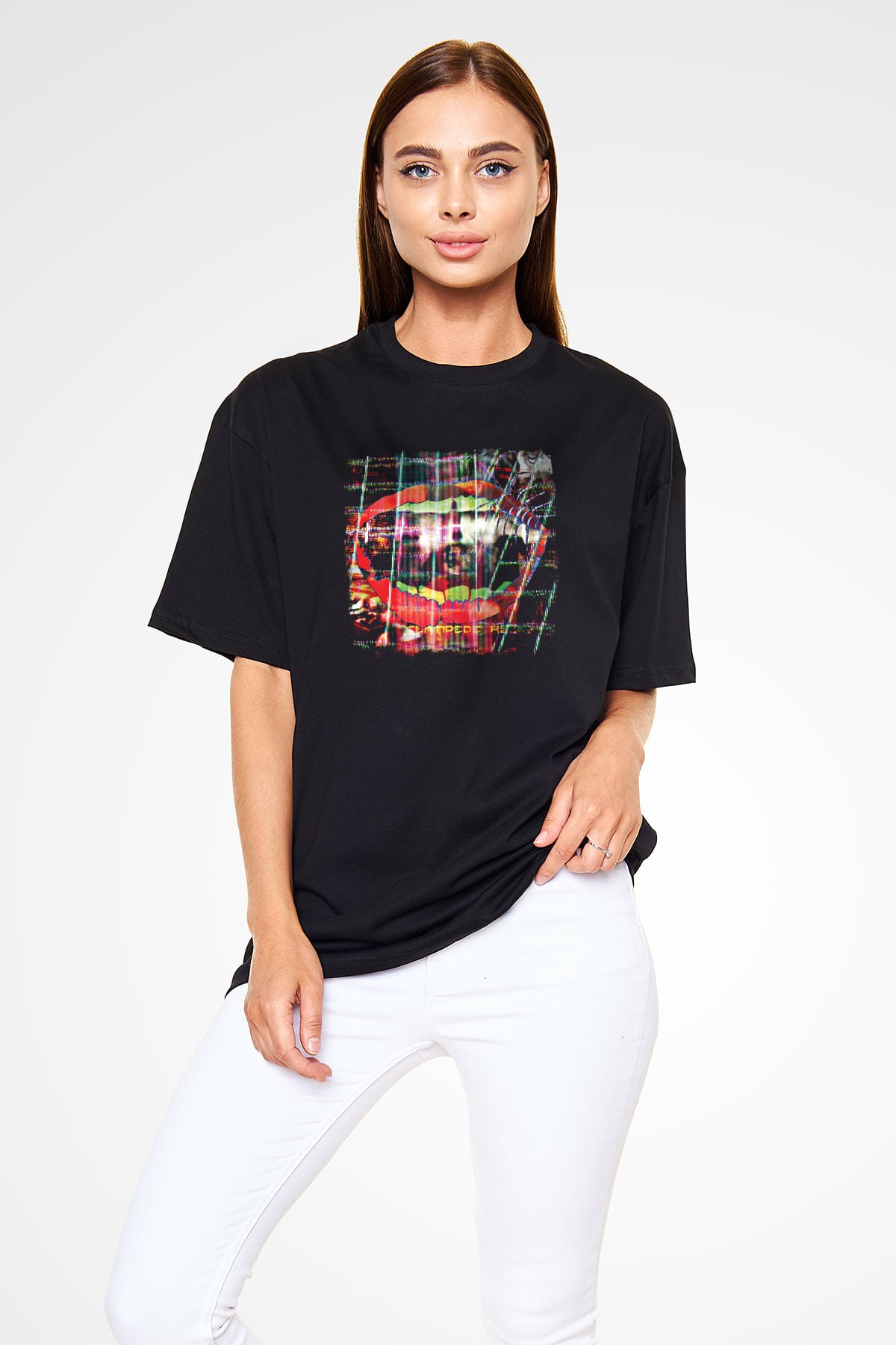 Animal Collective Baskılı Unisex Siyah Oversize Tişört
