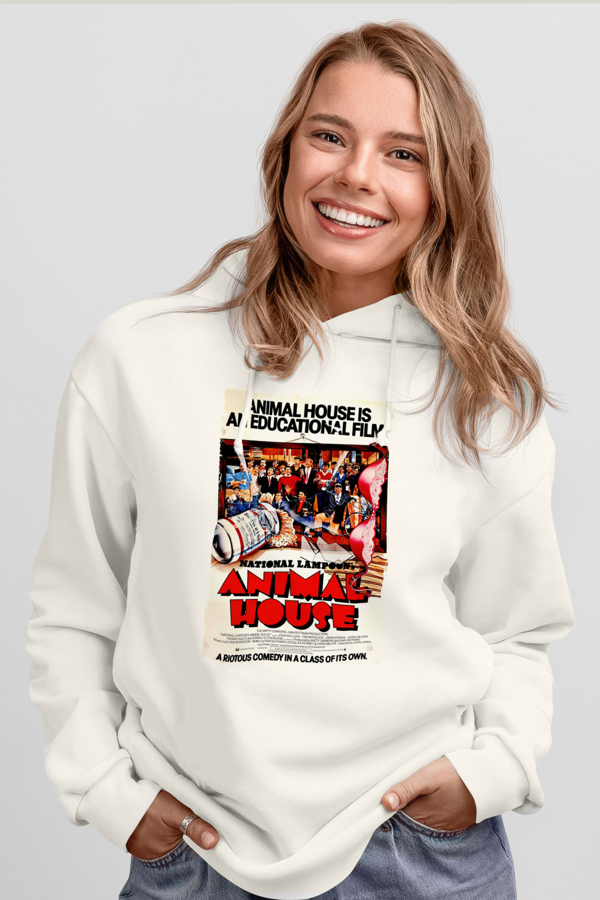 Animal House Beyaz Unisex Hoodie