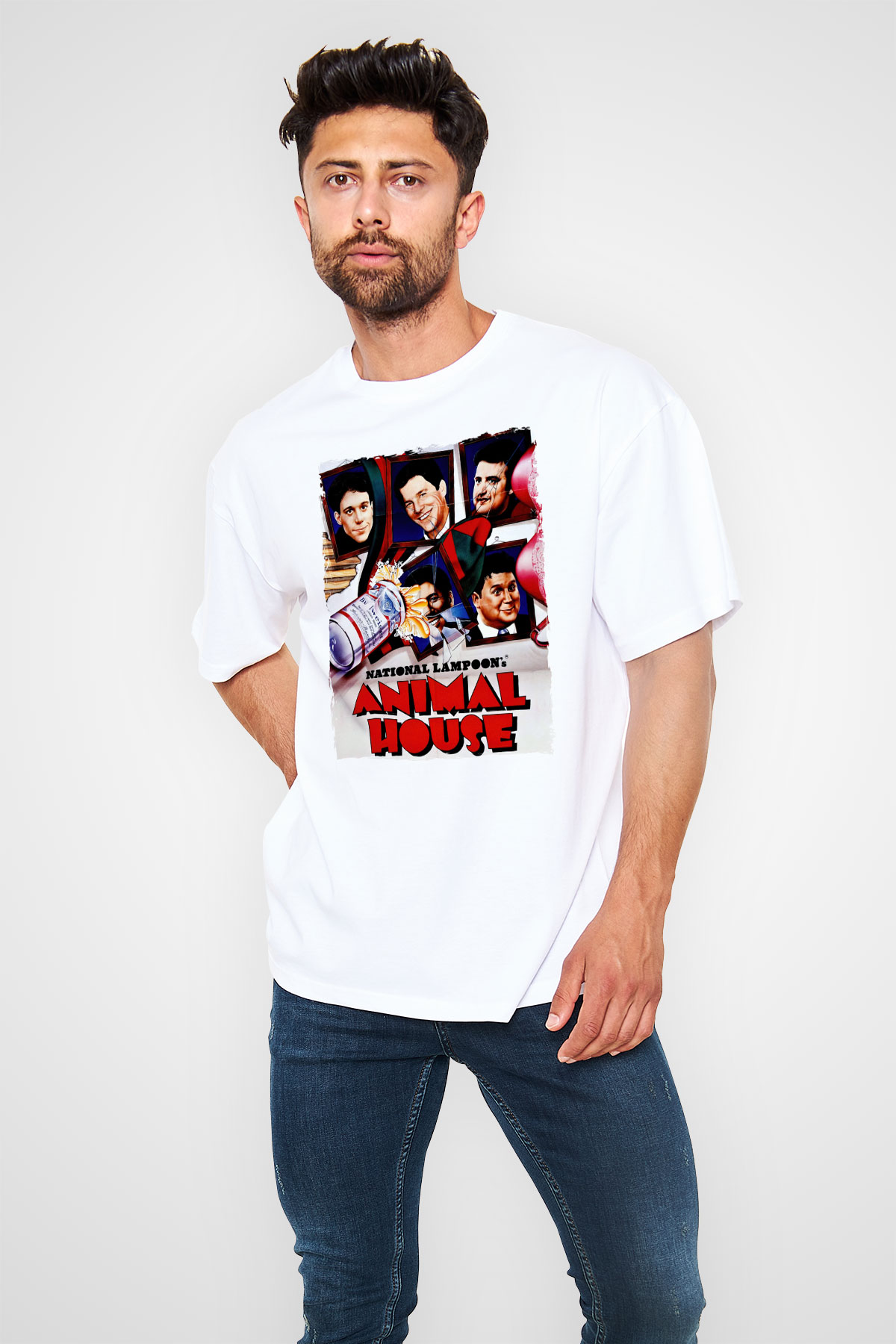 Animal House Beyaz Oversize Tişört