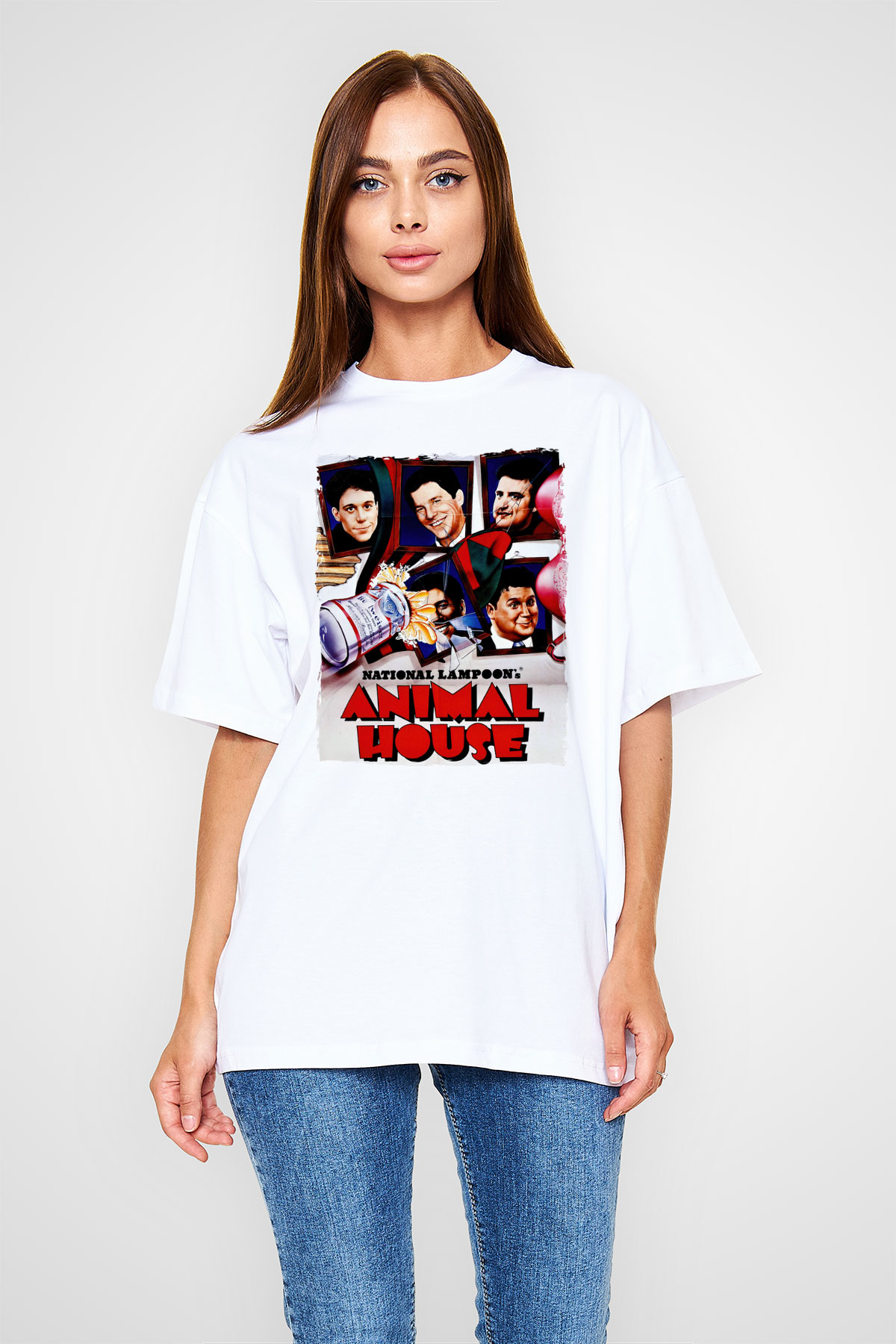 Animal House Beyaz Oversize Tişört