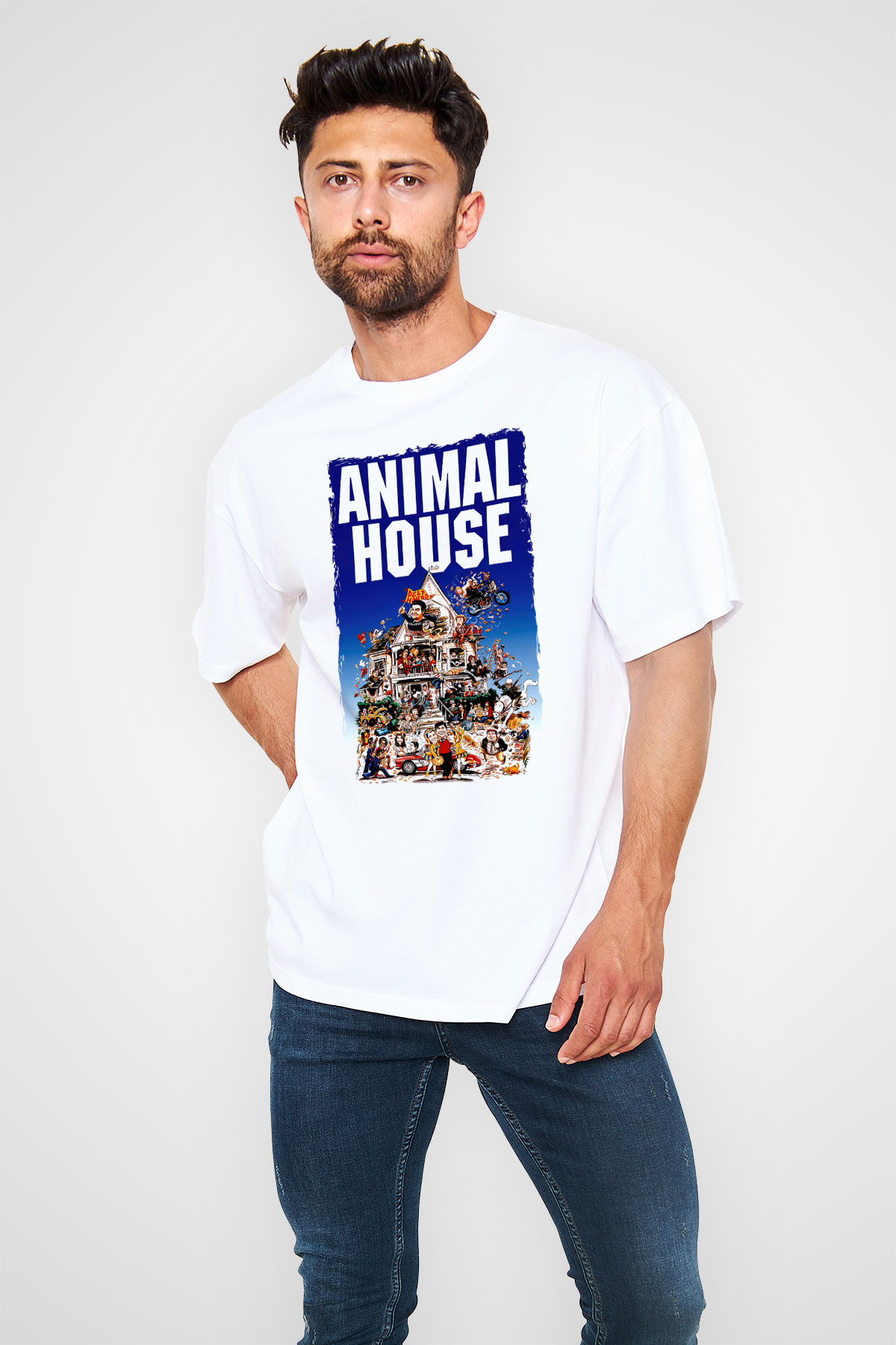 Animal House Beyaz Oversize Tişört
