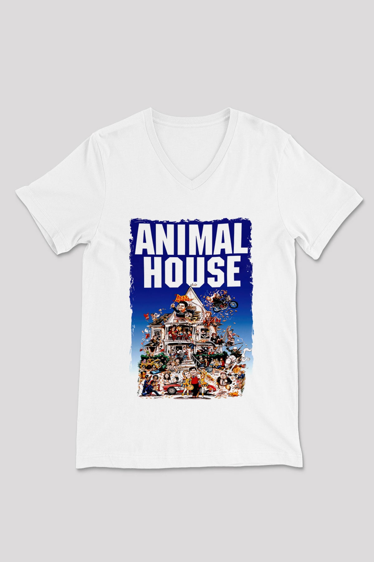 Animal House Beyaz Unisex  V Yaka Tişört