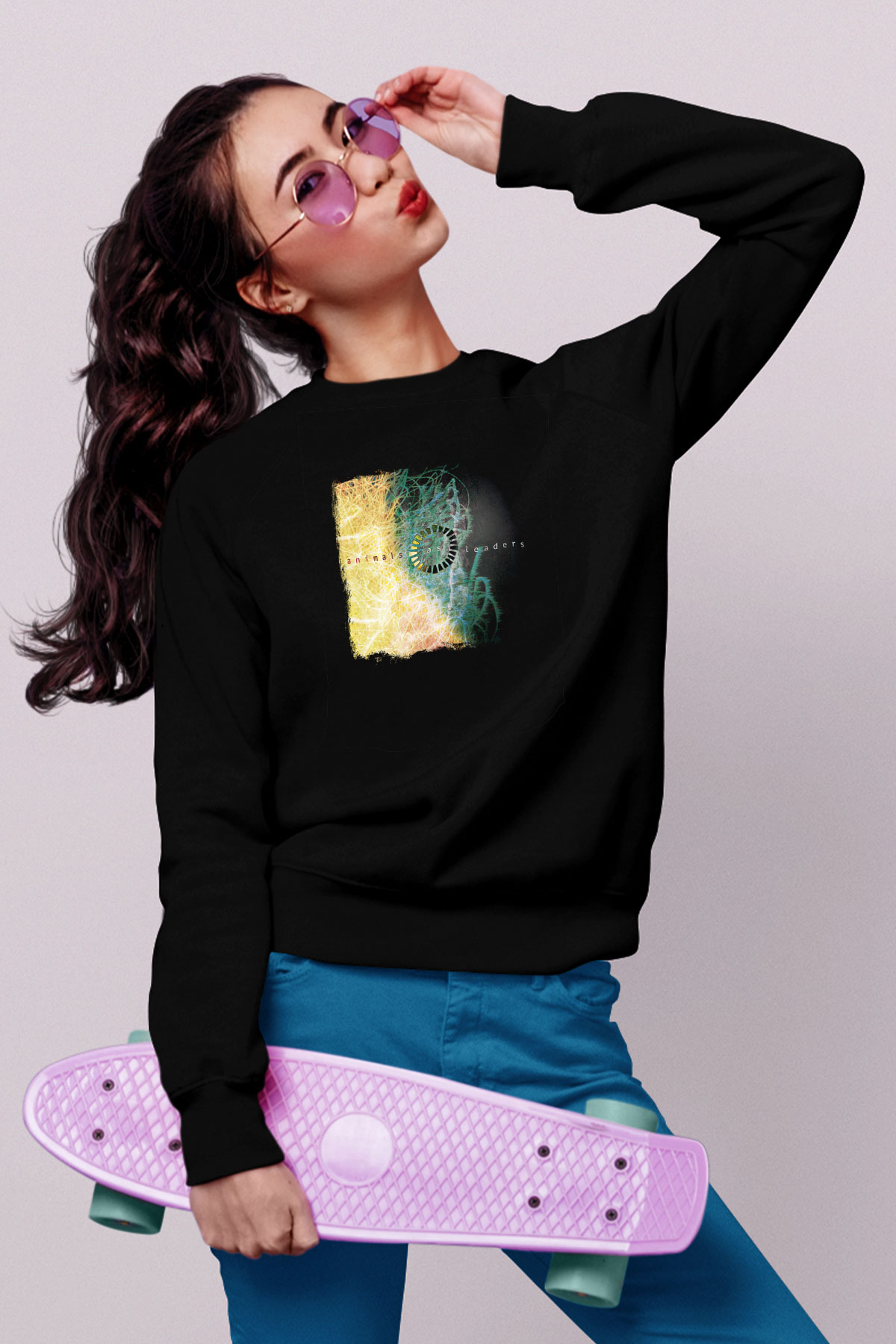 Animals as Leaders Baskılı Unisex Siyah Sweatshirt