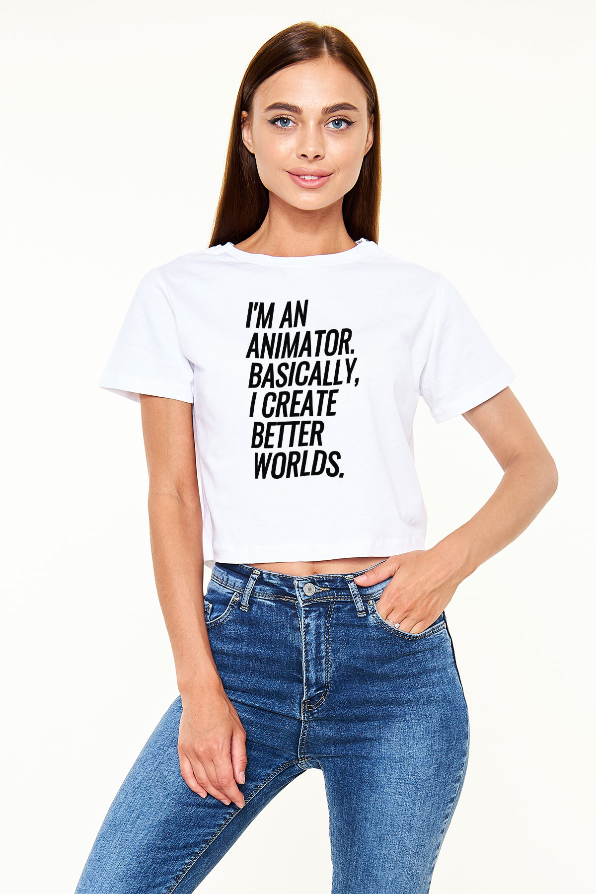 Animatör Beyaz  Crop Top Tişört