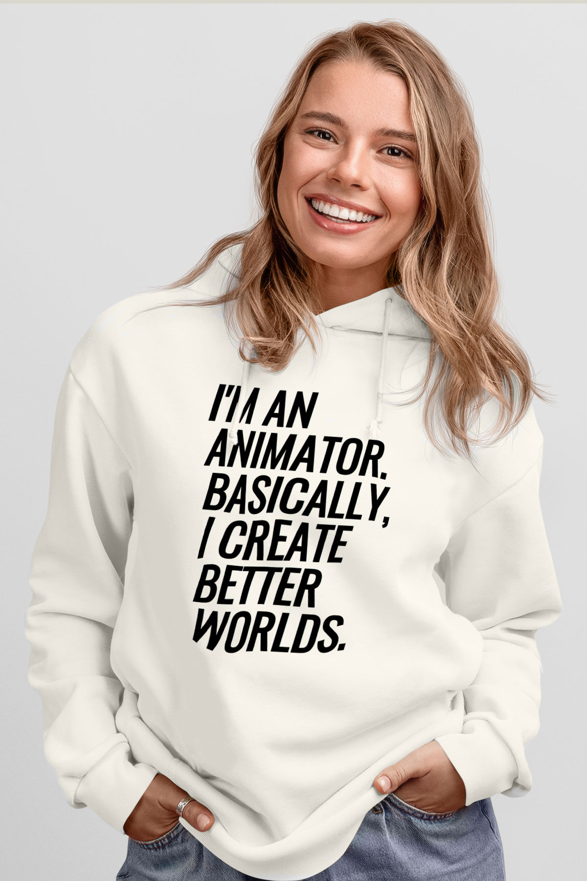 Animatör Beyaz Unisex Kapüşonlu Sweatshirt