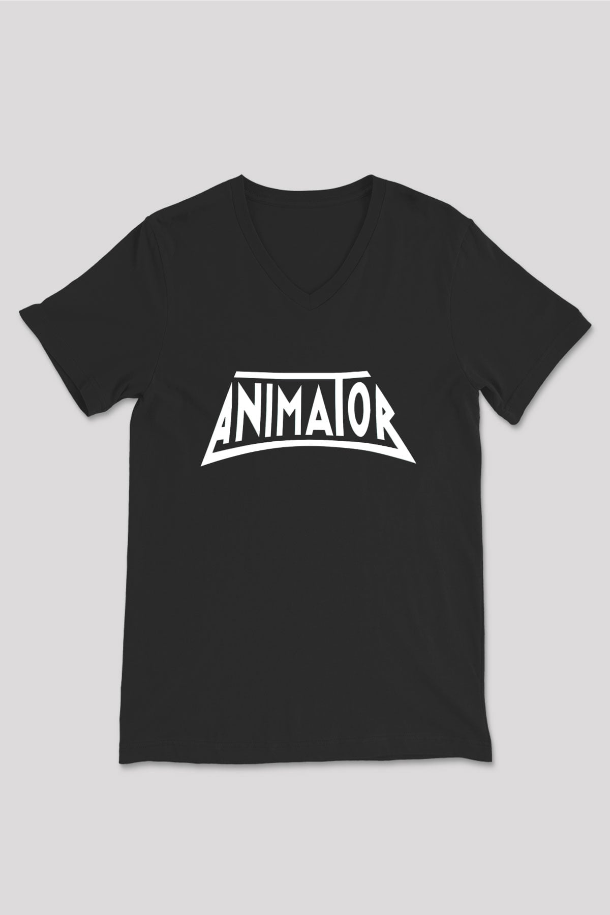 Animatör Siyah Unisex V Yaka Tişört T-Shirt