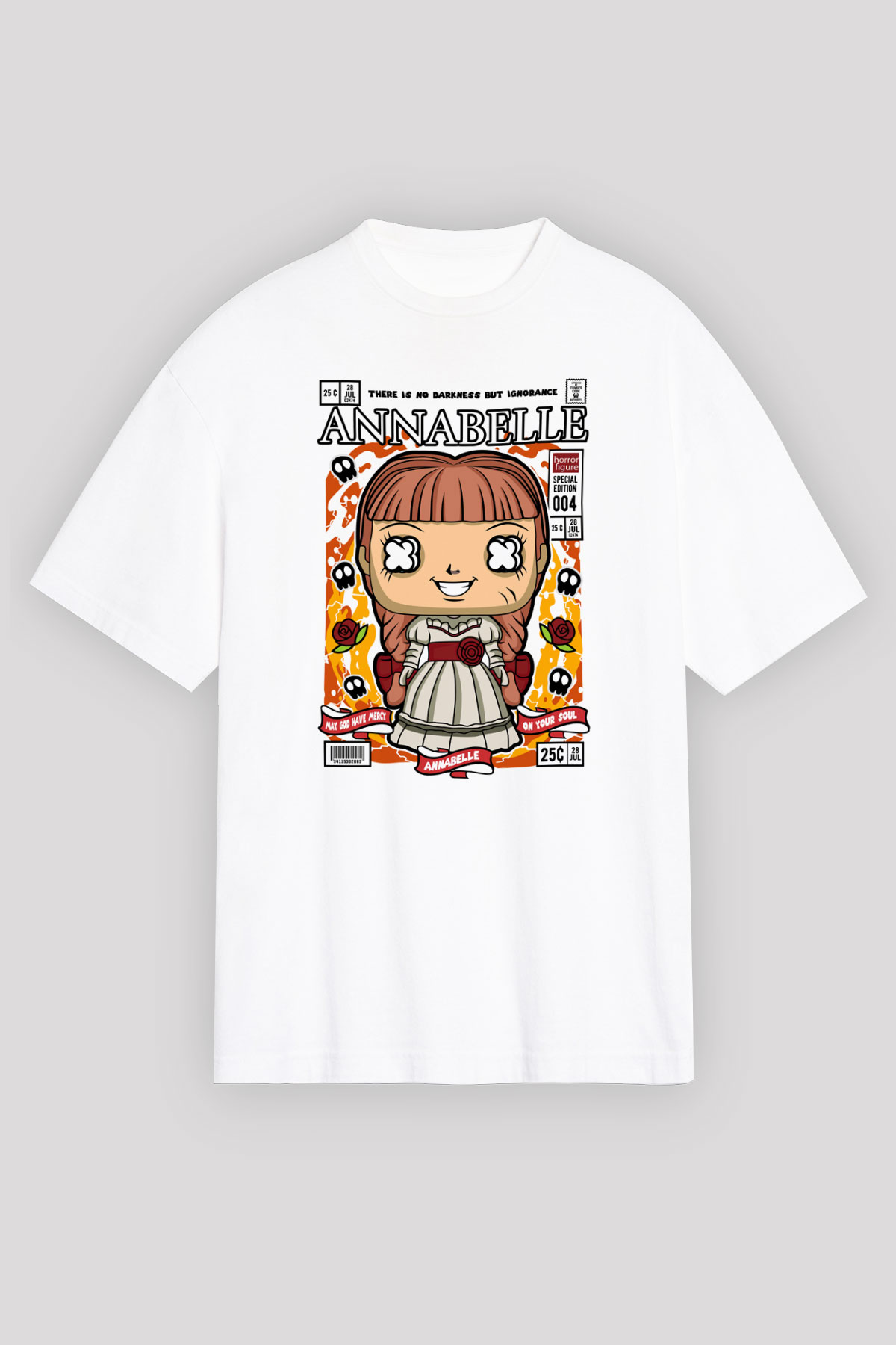 Annabelle Baskılı Unisex Beyaz Oversize Tişört