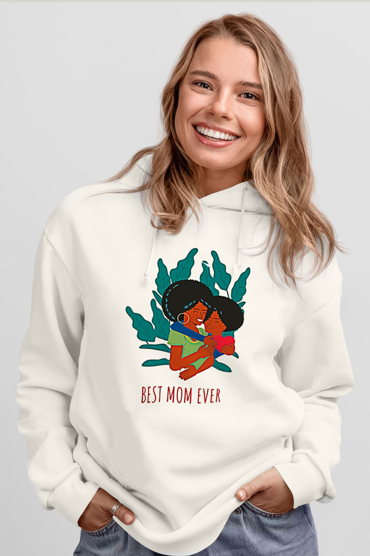 Anneler Günü Baskılı Beyaz Unisex Hoodie