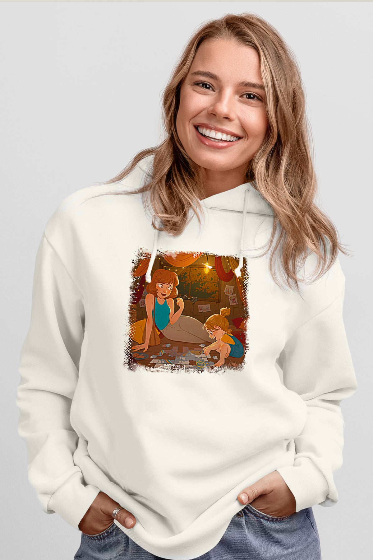 Anneler Günü Baskılı Beyaz Unisex Hoodie