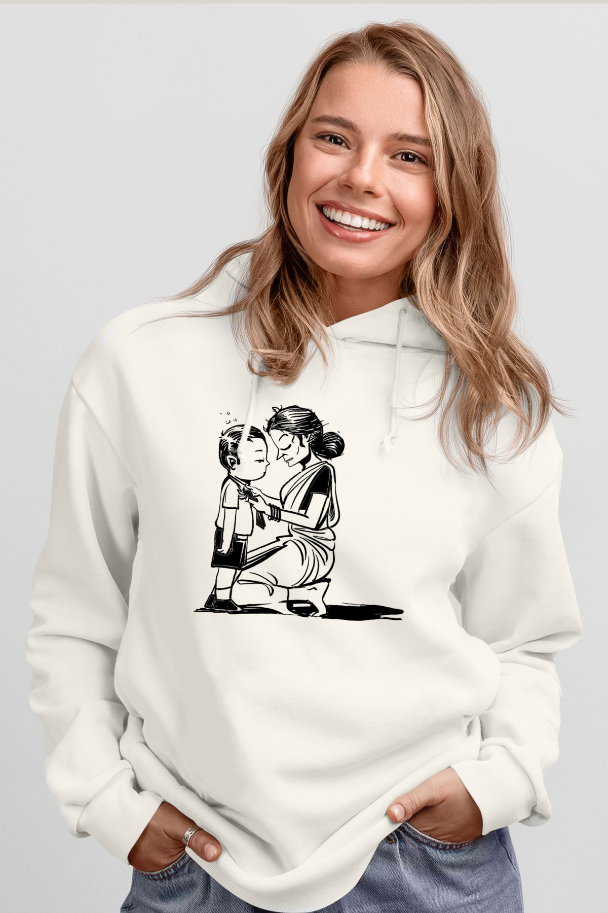 Anneler Günü Baskılı Beyaz Unisex Hoodie