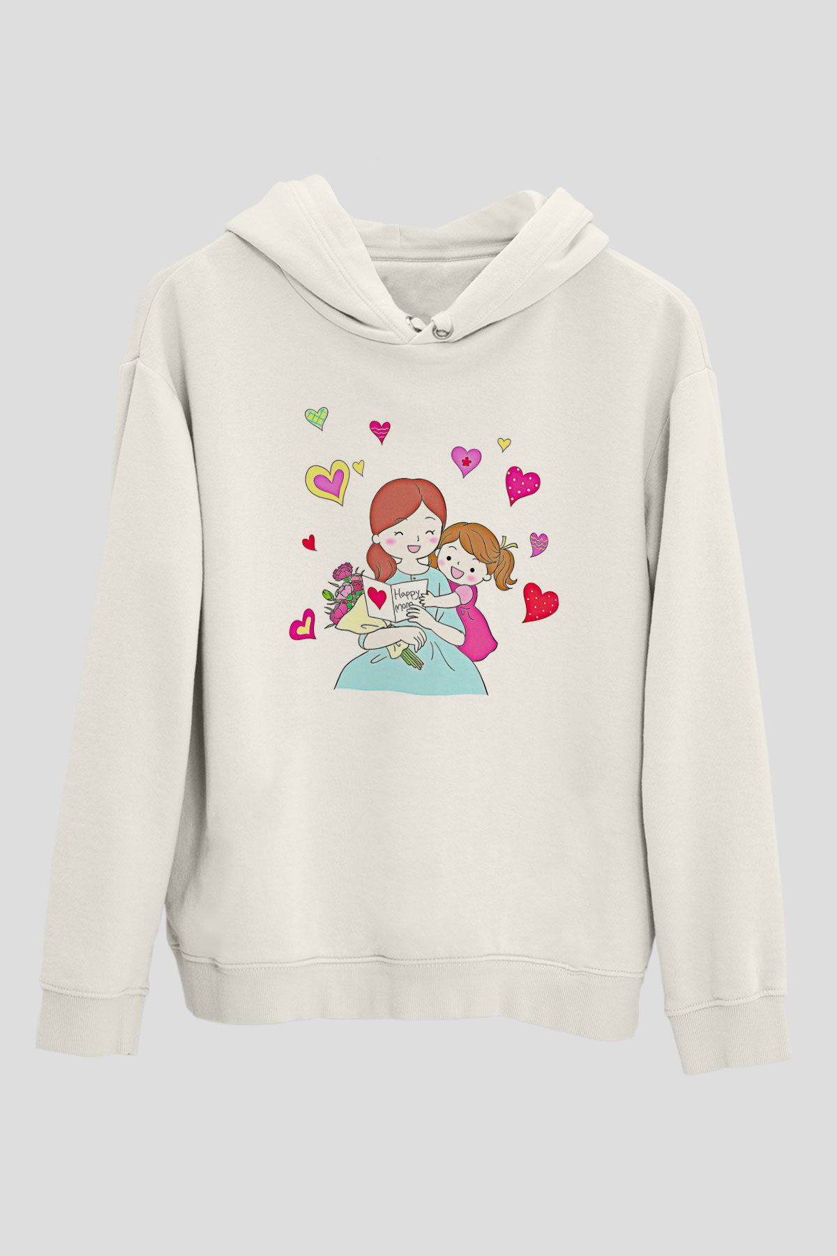 Anneler Günü Baskılı Beyaz Unisex Hoodie