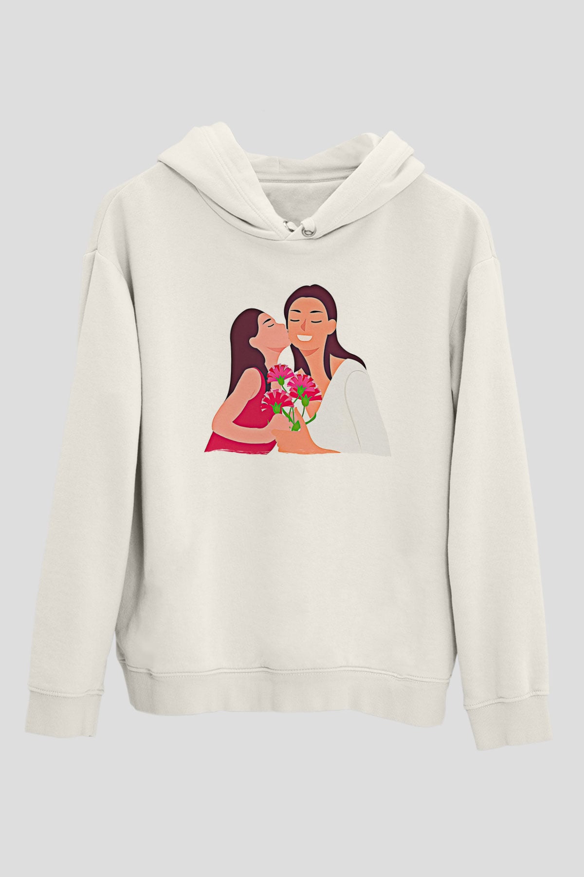 Anneler Günü Baskılı Beyaz Unisex Hoodie