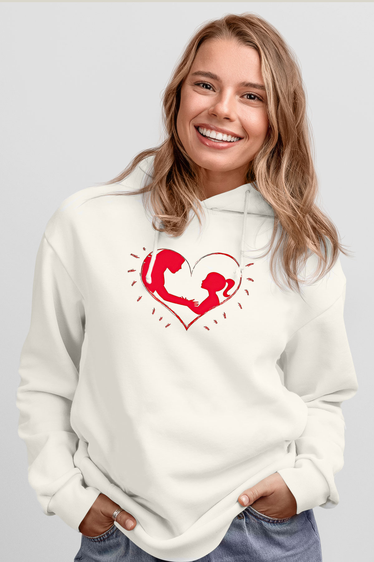 Anneler Günü Baskılı Beyaz Unisex Hoodie