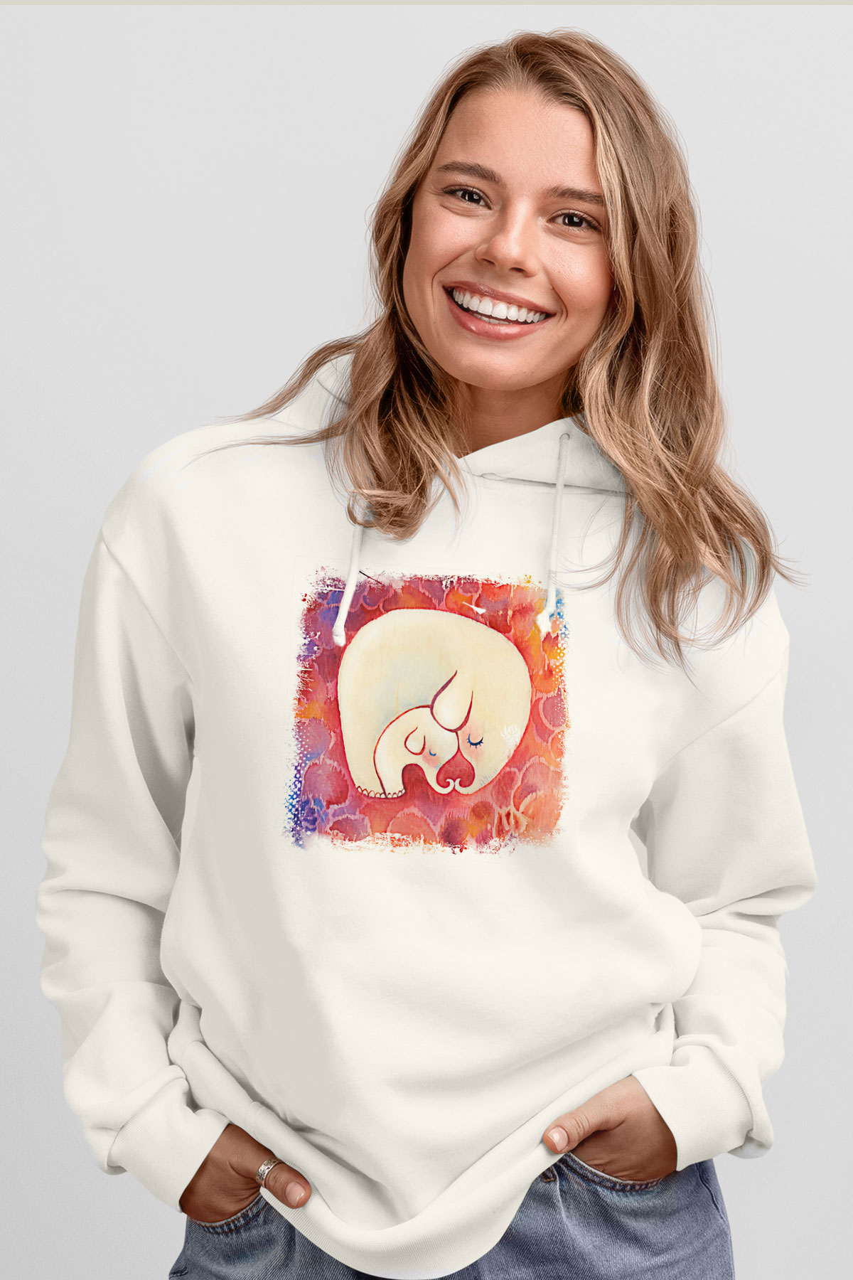 Anneler Günü Baskılı Beyaz Unisex Hoodie
