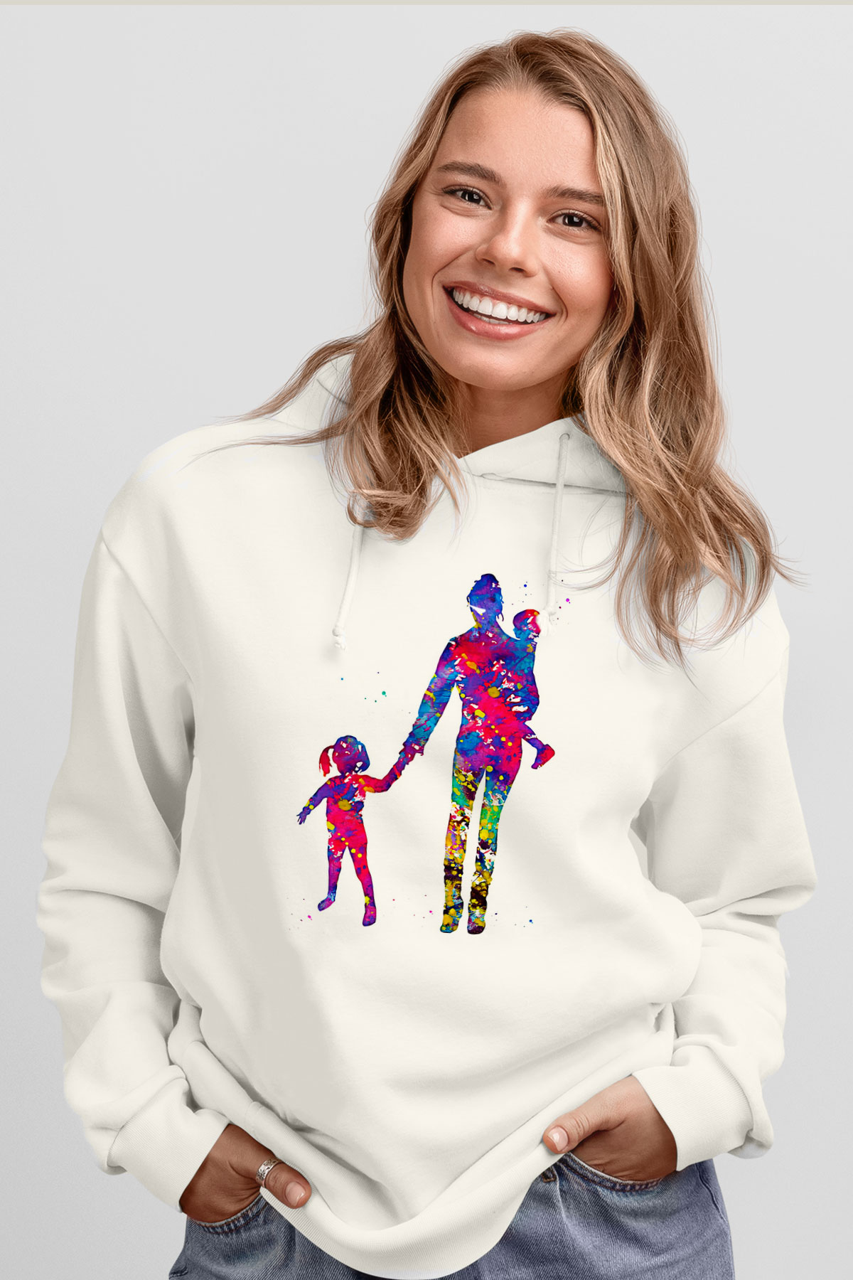 Anneler Günü Baskılı Beyaz Unisex Hoodie