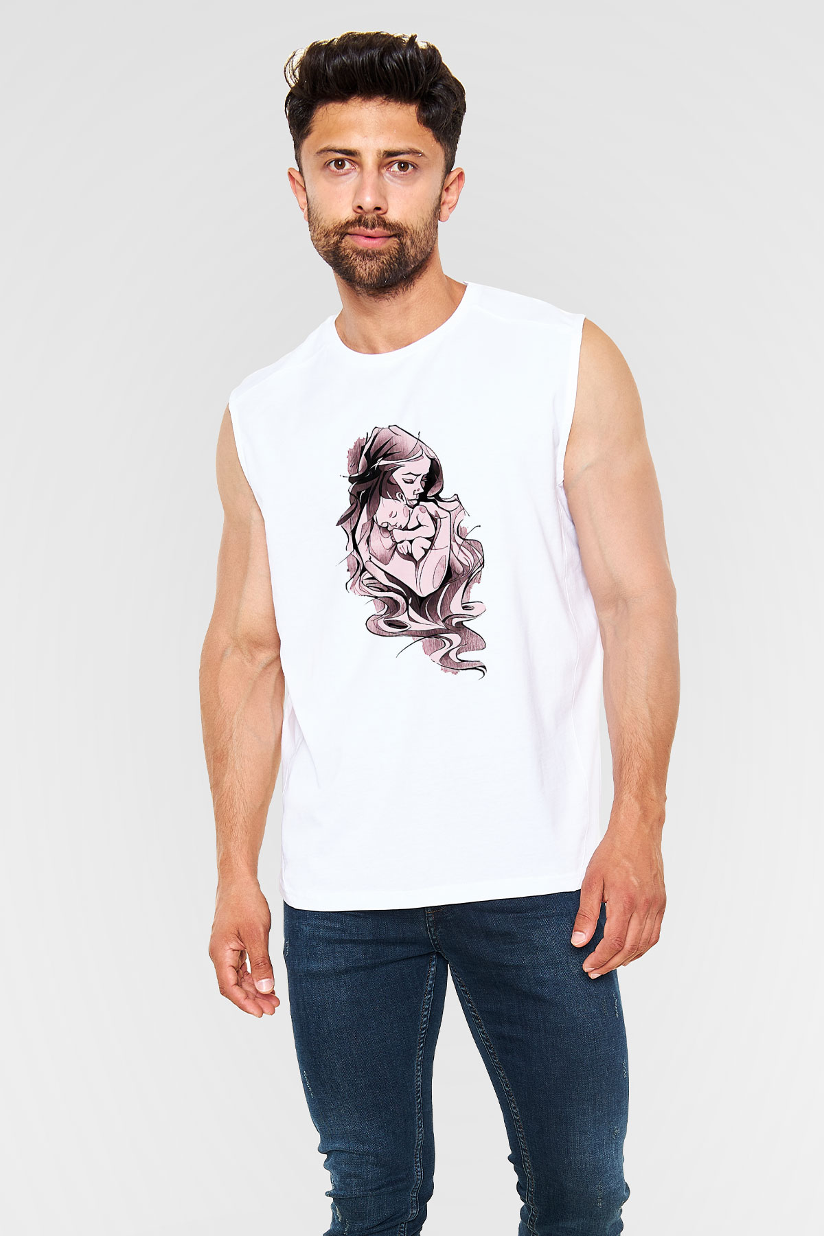 Anneler Günü Baskılı Beyaz Unisex Kolsuz Tişört - Tshirt