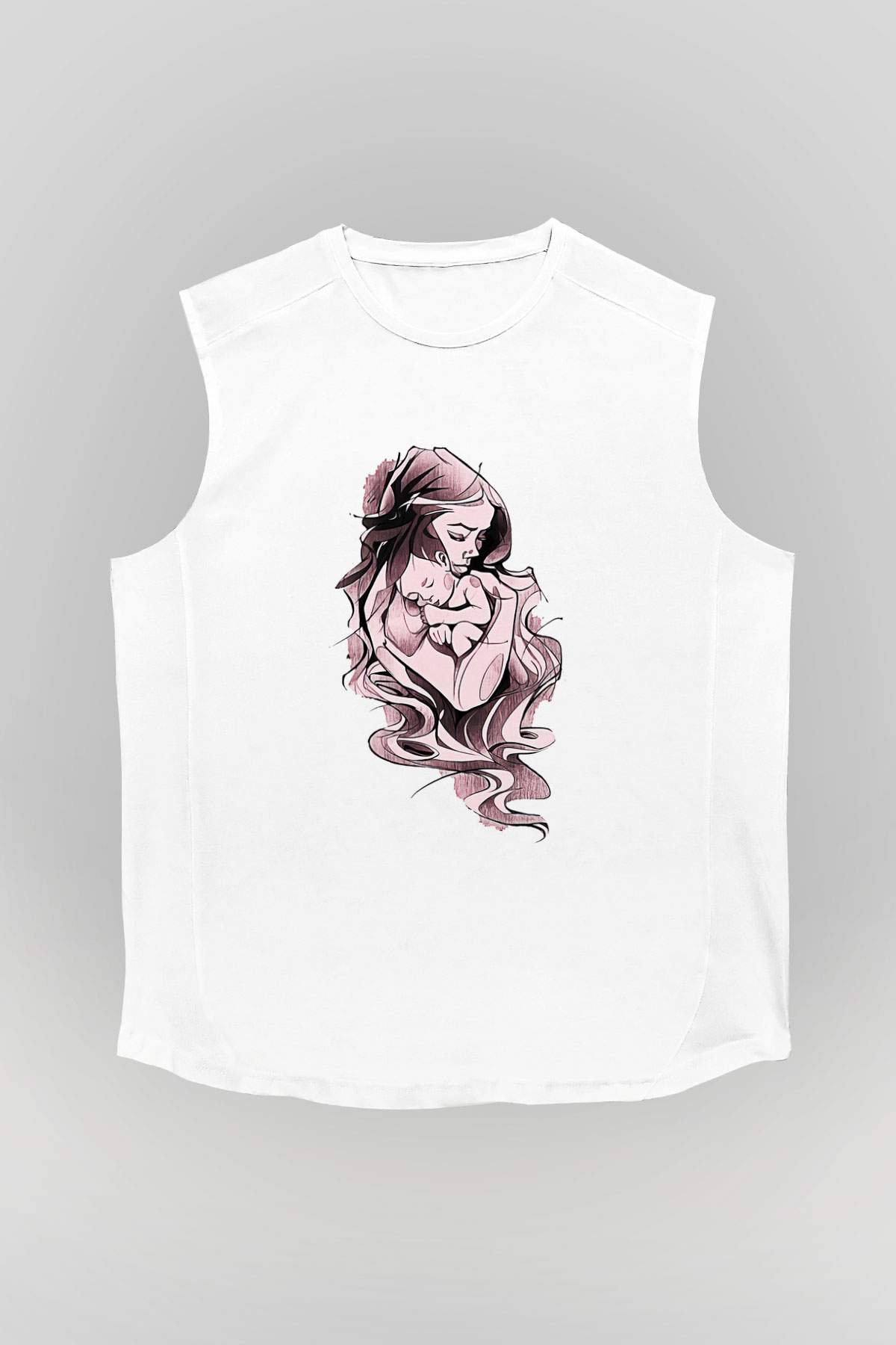 Anneler Günü Baskılı Beyaz Unisex Kolsuz Tişört - Tshirt