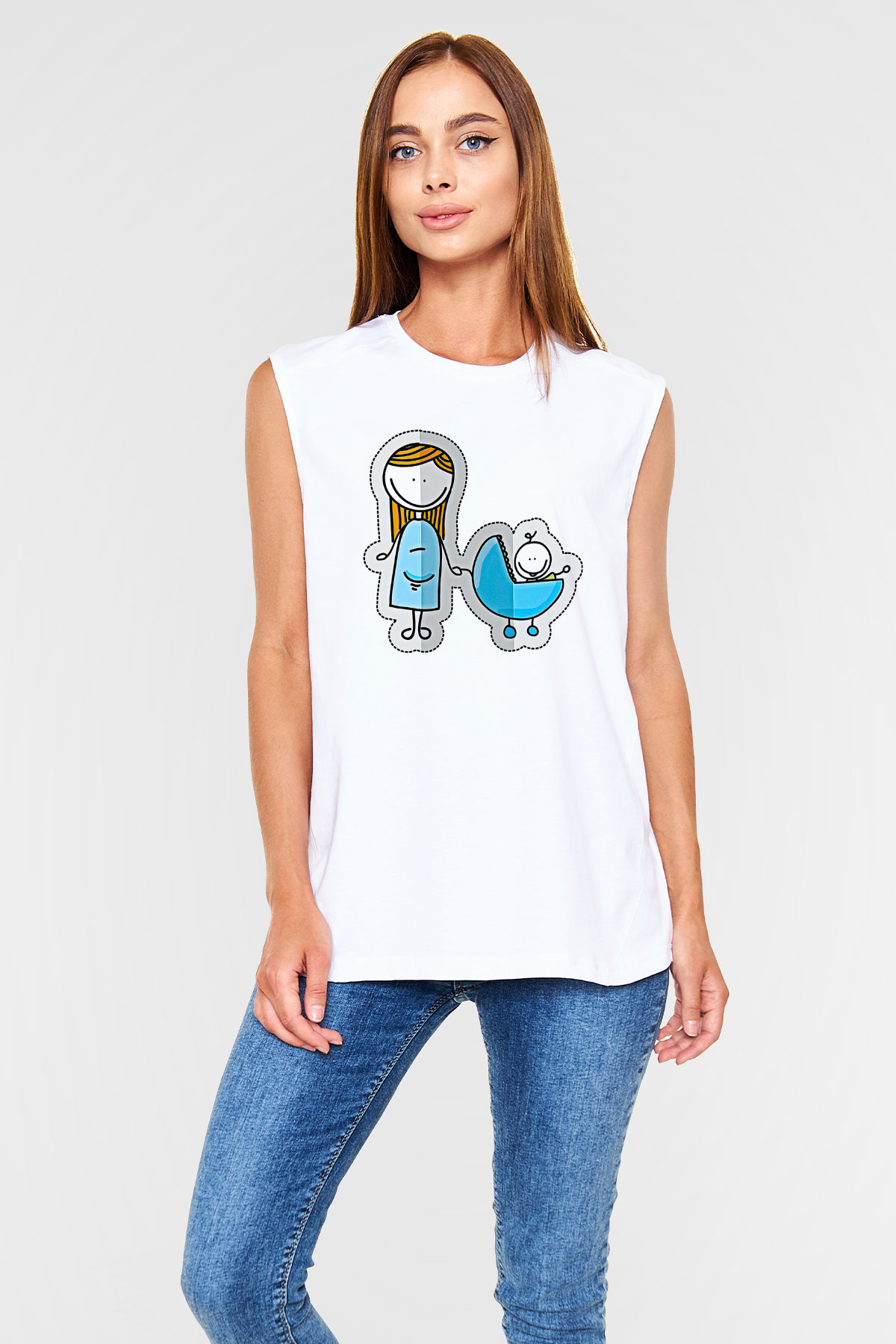 Anneler Günü Baskılı Beyaz Unisex Kolsuz Tişört - Tshirt