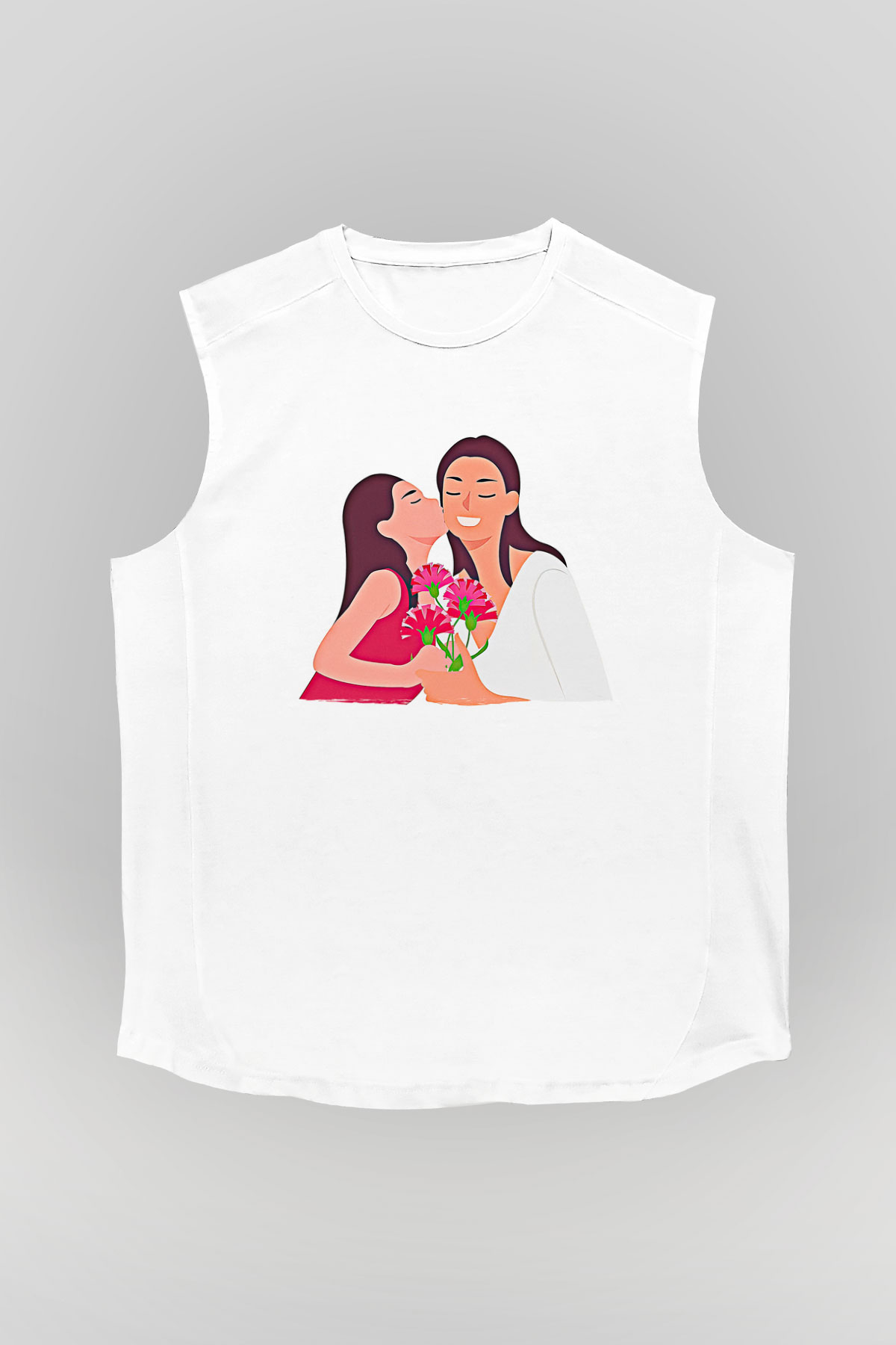 Anneler Günü Baskılı Beyaz Unisex Kolsuz Tişört - Tshirt
