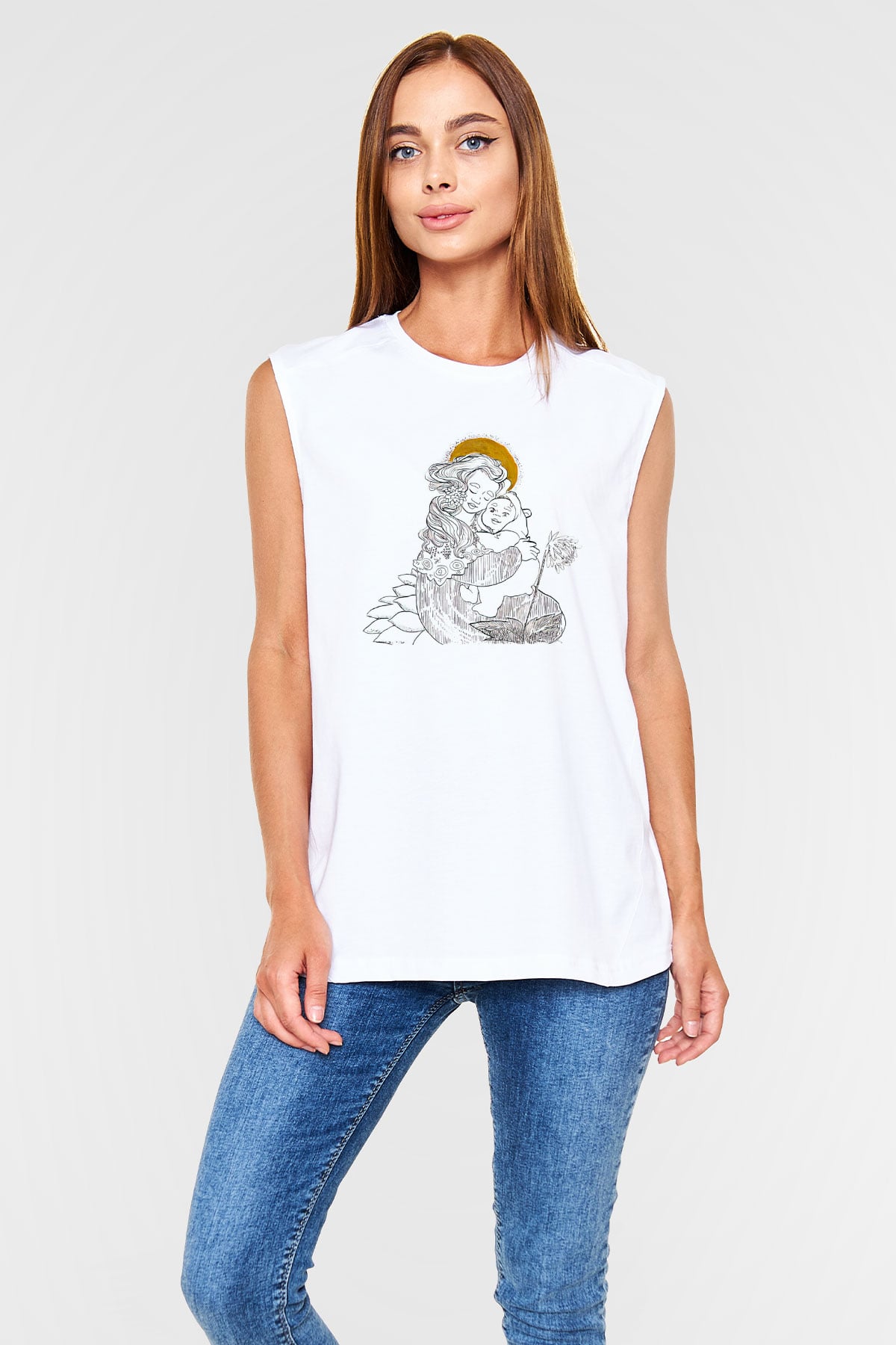 Anneler Günü Baskılı Beyaz Unisex Kolsuz Tişört - Tshirt
