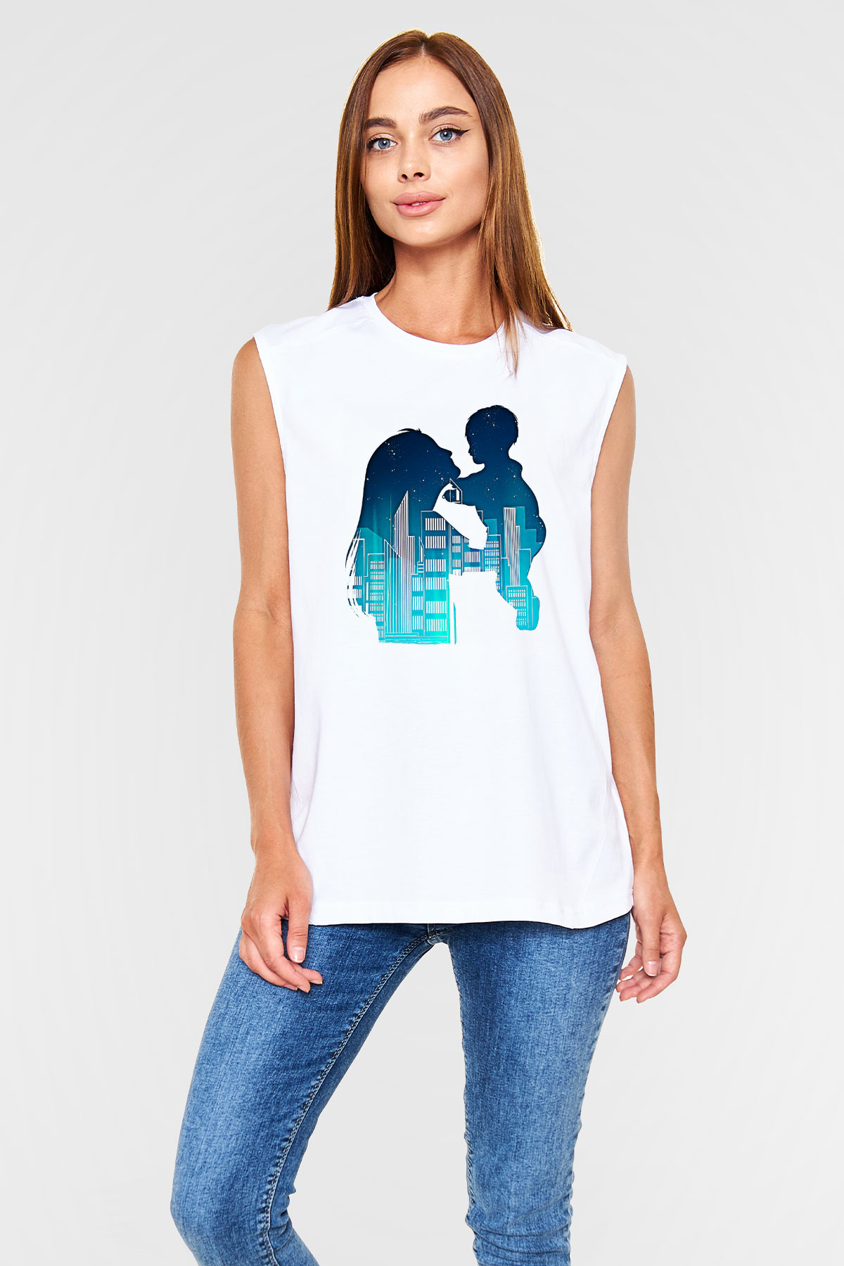 Anneler Günü Baskılı Beyaz Unisex Kolsuz Tişört - Tshirt