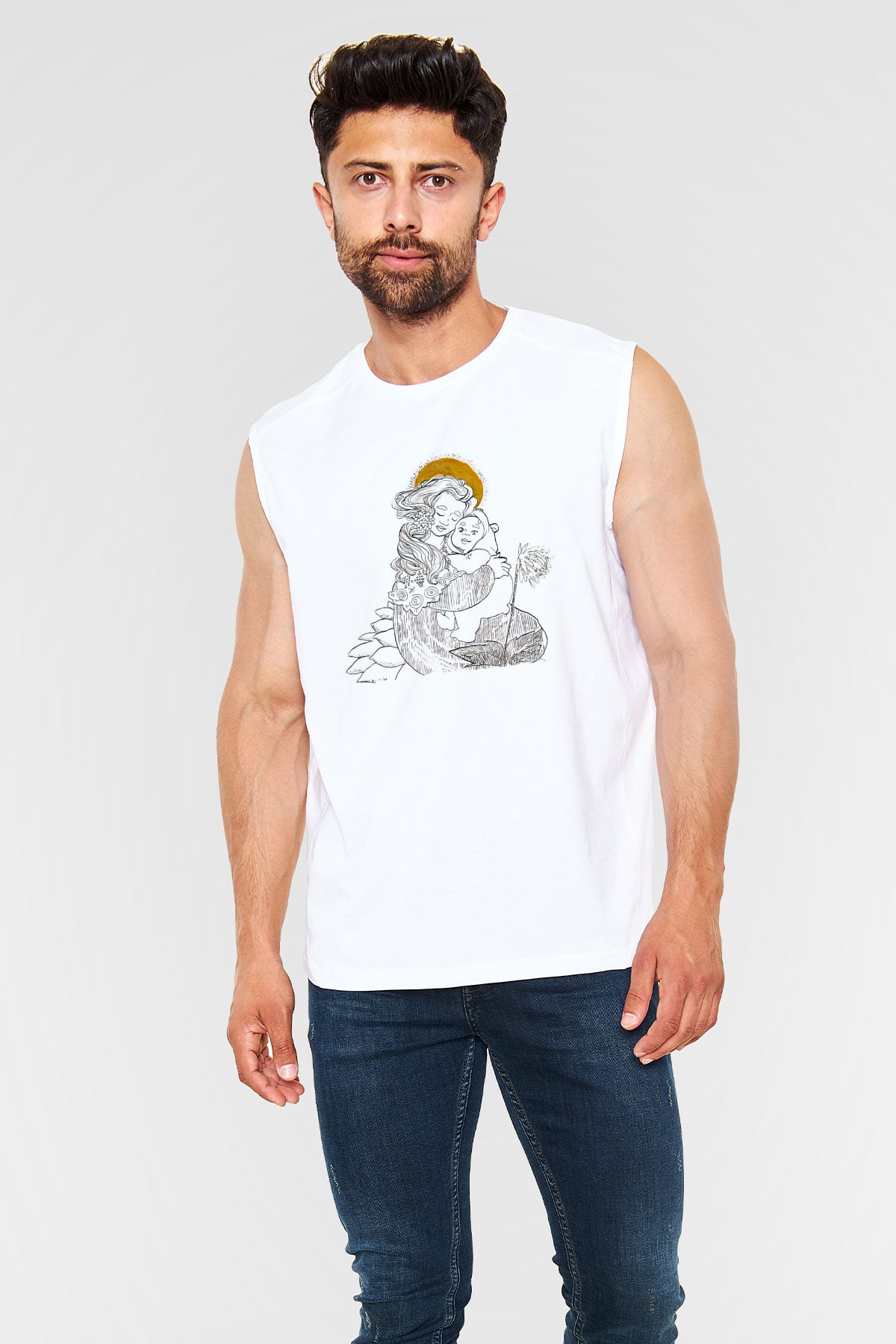 Anneler Günü Baskılı Beyaz Unisex Kolsuz Tişört - Tshirt