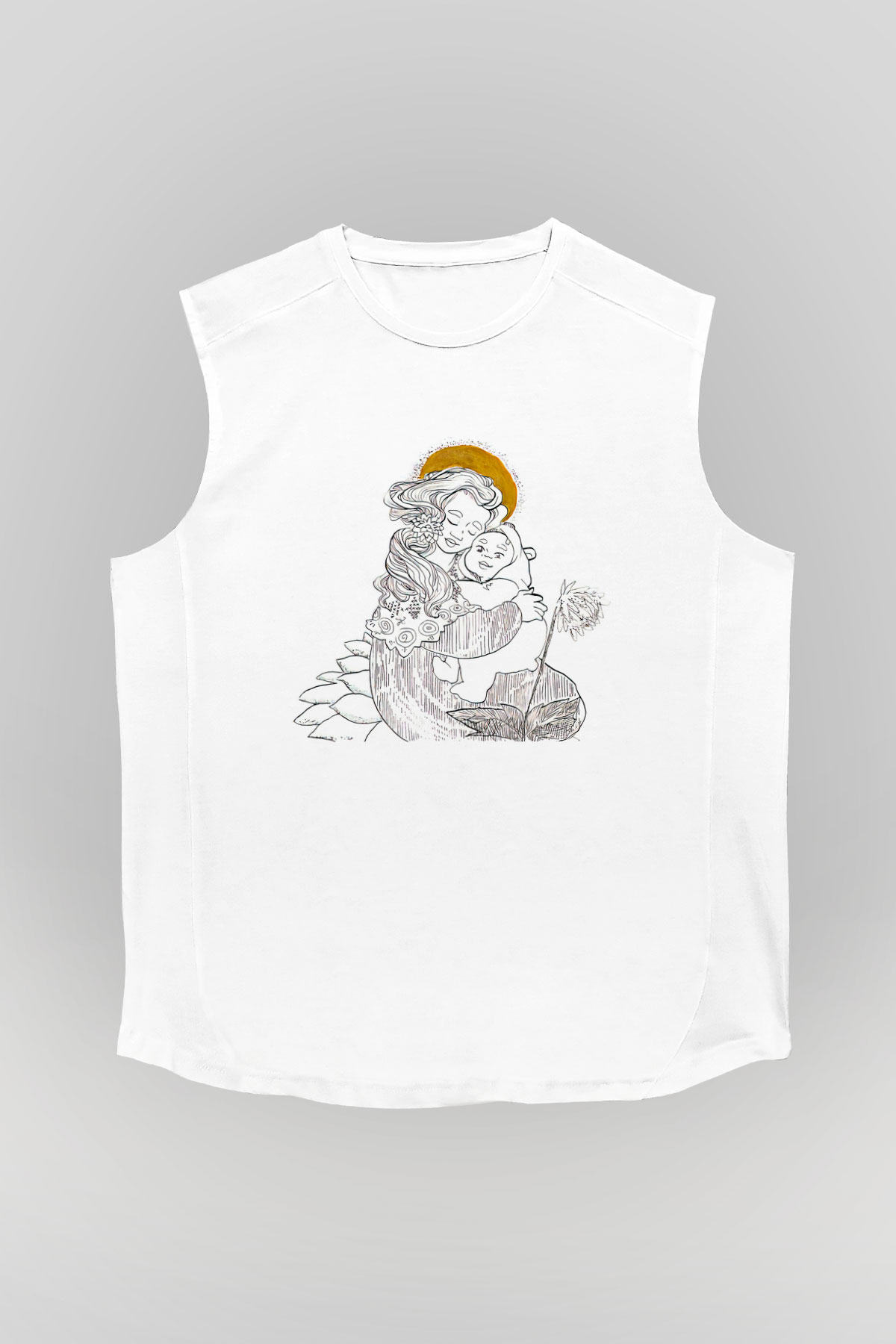 Anneler Günü Baskılı Beyaz Unisex Kolsuz Tişört - Tshirt