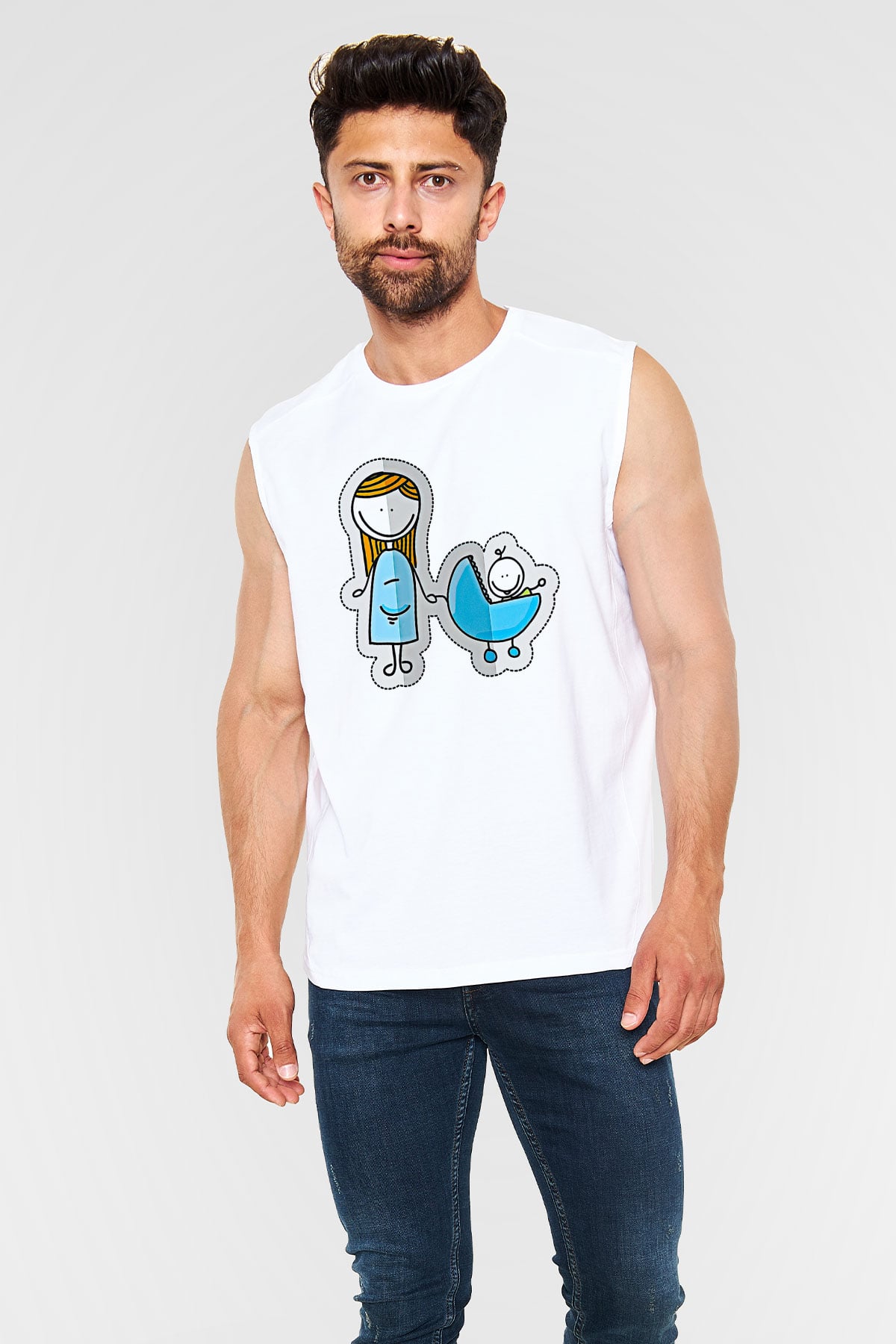 Anneler Günü Baskılı Beyaz Unisex Kolsuz Tişört - Tshirt