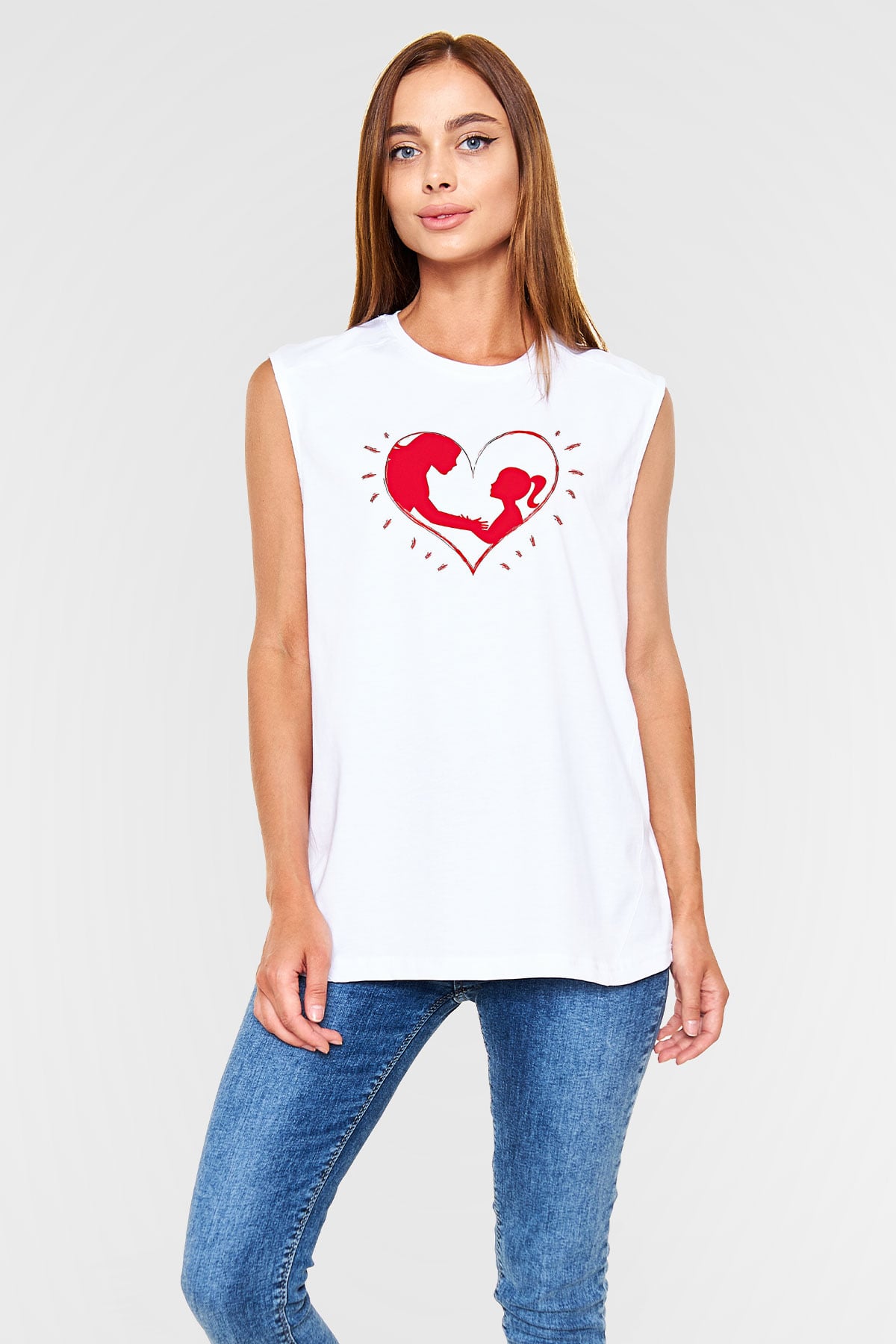 Anneler Günü Baskılı Beyaz Unisex Kolsuz Tişört - Tshirt